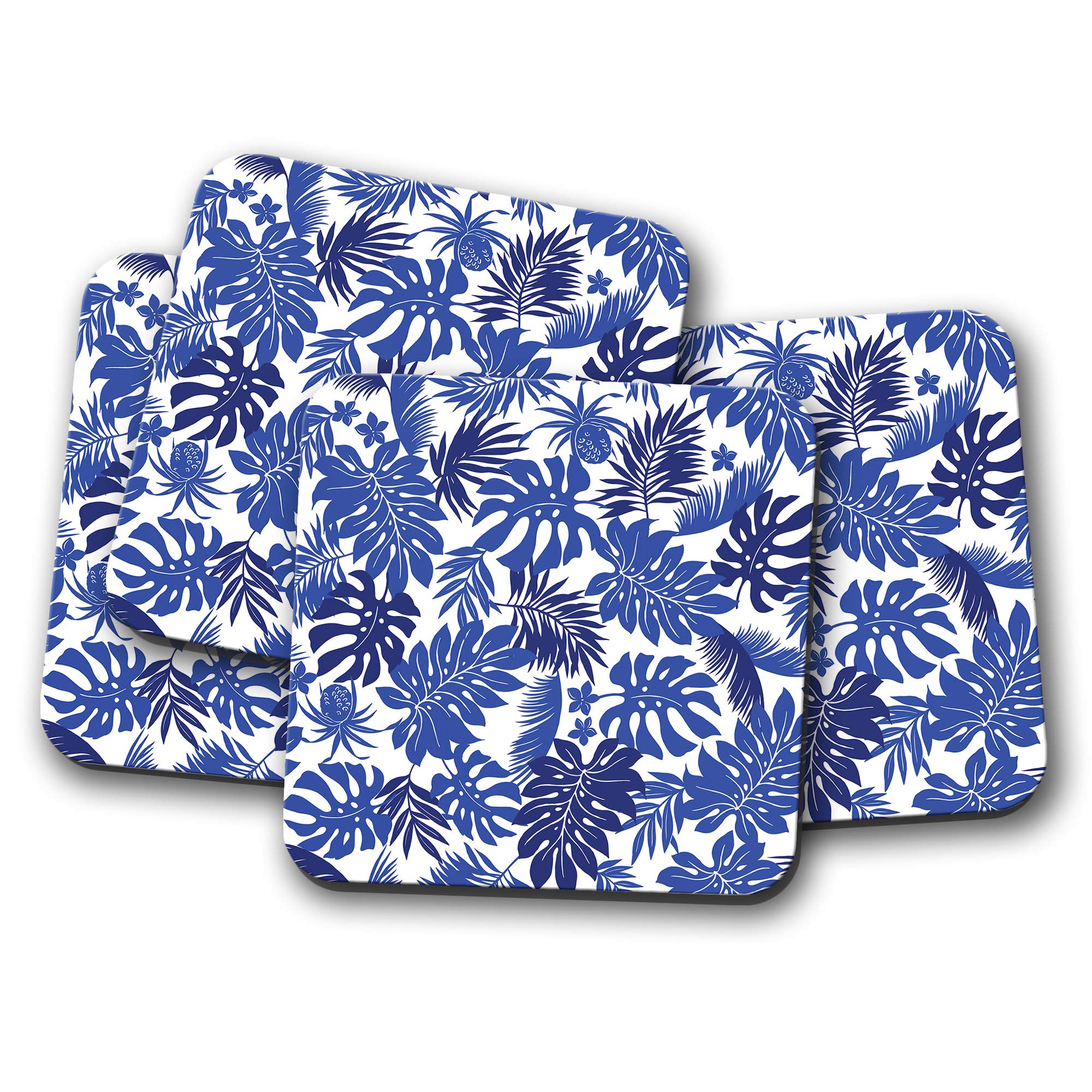 Destination Vinyl Ltd Multicolor 4 Set - Blue Palm Leaves Coaster - Tree Leaf Tropical Surf Holiday #15608