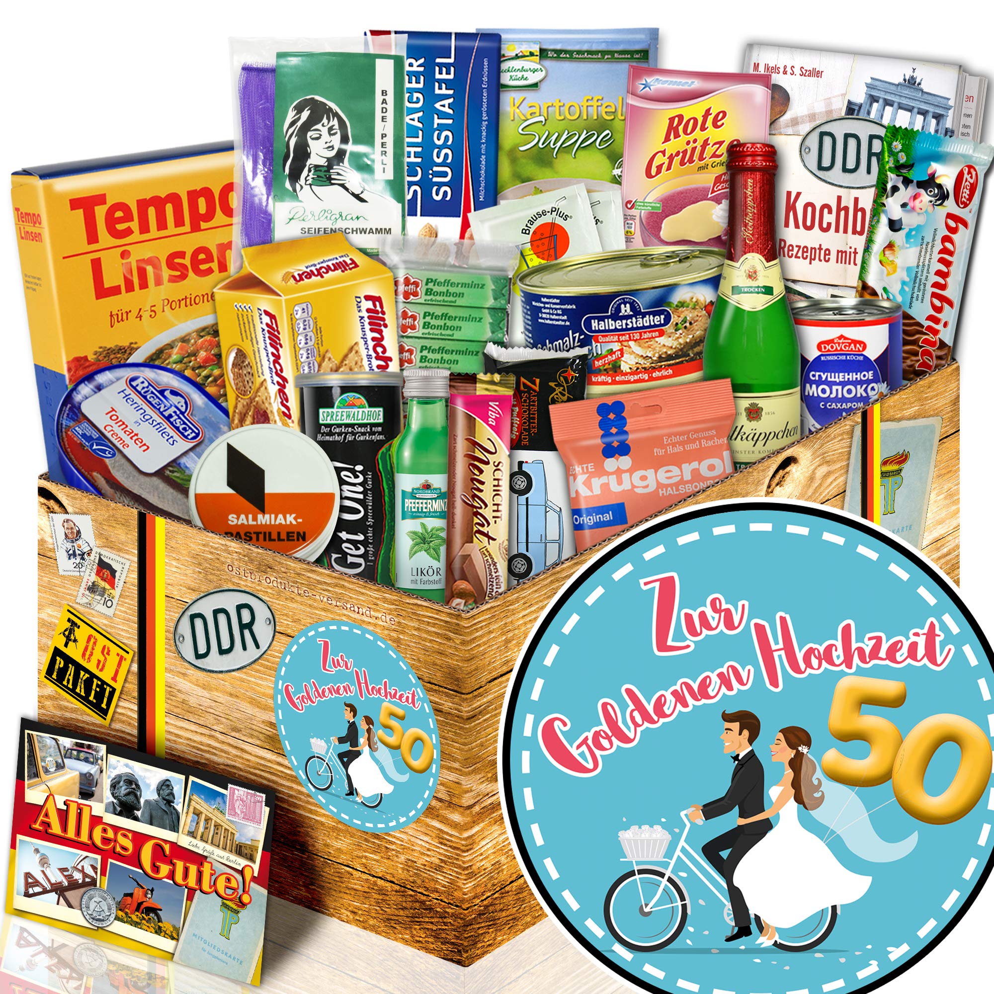 Zur Goldenen Hochzeit - Ost-Paket Spezialitäten - 18 DDR Produkte & Buch