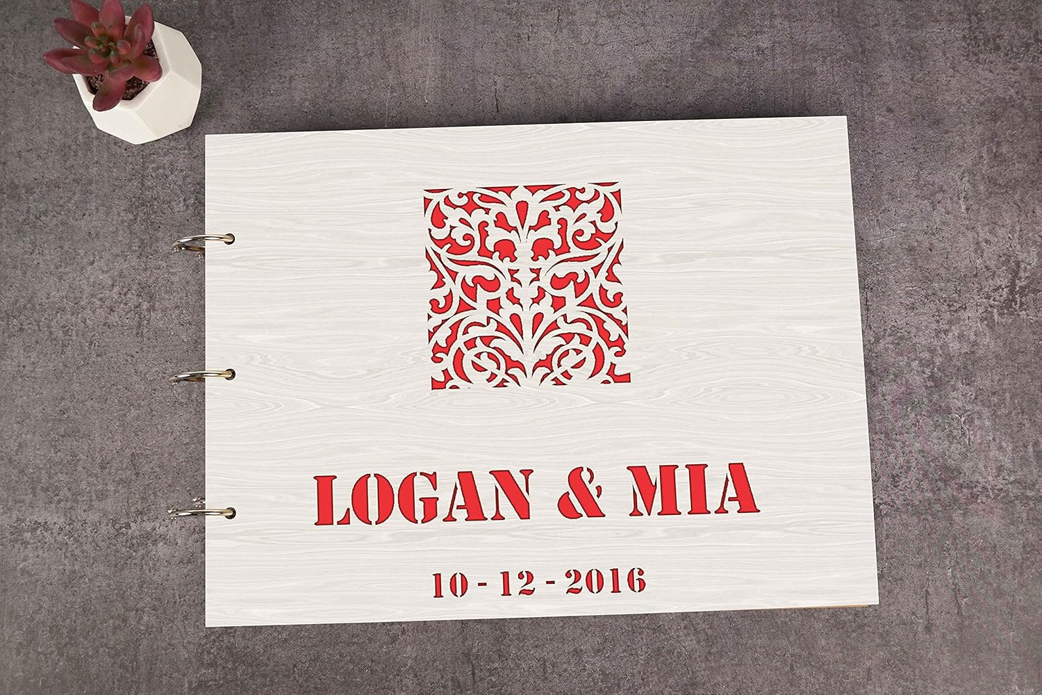 Darling Souvenir Personalized Engraved Laser Cut Wedding Guest Book Wooden Cover Sign-in Book Registry Guestbook Scrapbook-91