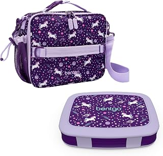Prints Insulated Lunch Bag Set With Kids Bento-Style Lunch Box (Unicorn)