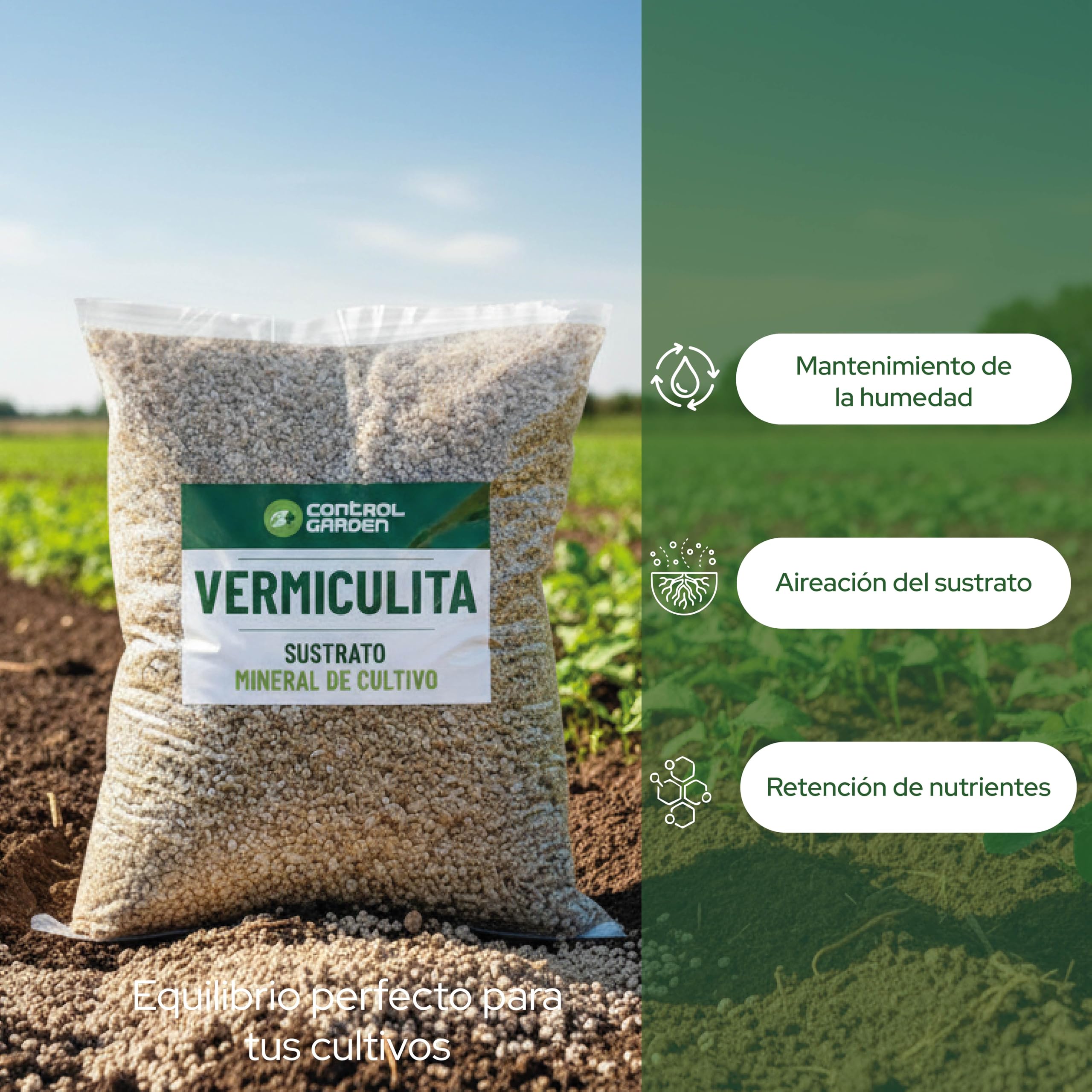 Control Garden Vermiculita 100L | Tierra para Plantas y Cultivos Interior y Exterior | Sustrato Natural para Semillas | Fabricado en España