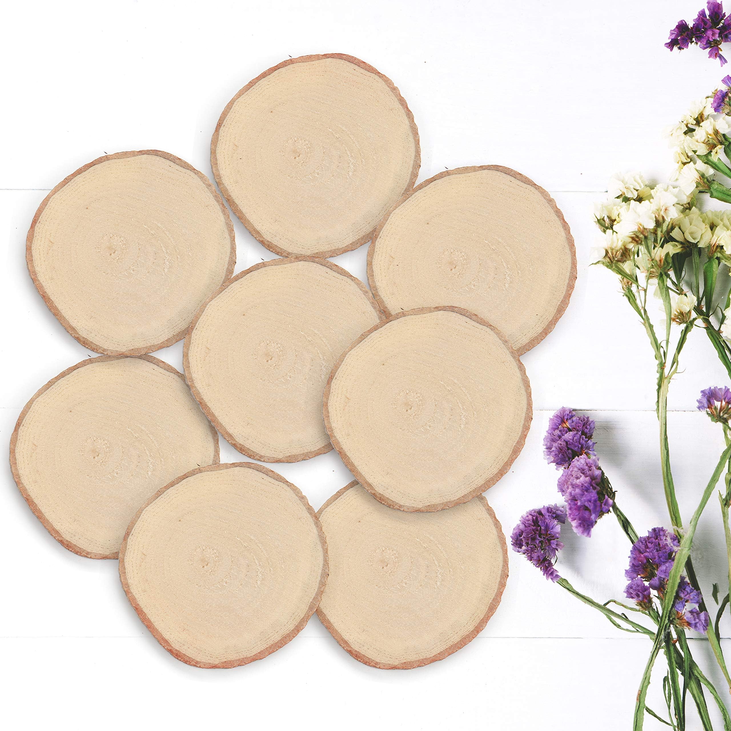 Kurtzy Natürliche Runde Holzscheiben zum Basteln (50er Pack) - 3-5cm Durchmesser - Holzscheiben Rund mit Rinde und Ohne Loch - Holzschilder zum Beschriften für DIY Kunst und Weihnachtsschmuck
