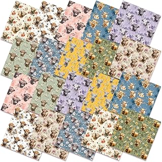 Hahafelt 10 Pcs Fall Highland Cow Quilting Fabric Bundles 20 x 20 Inch