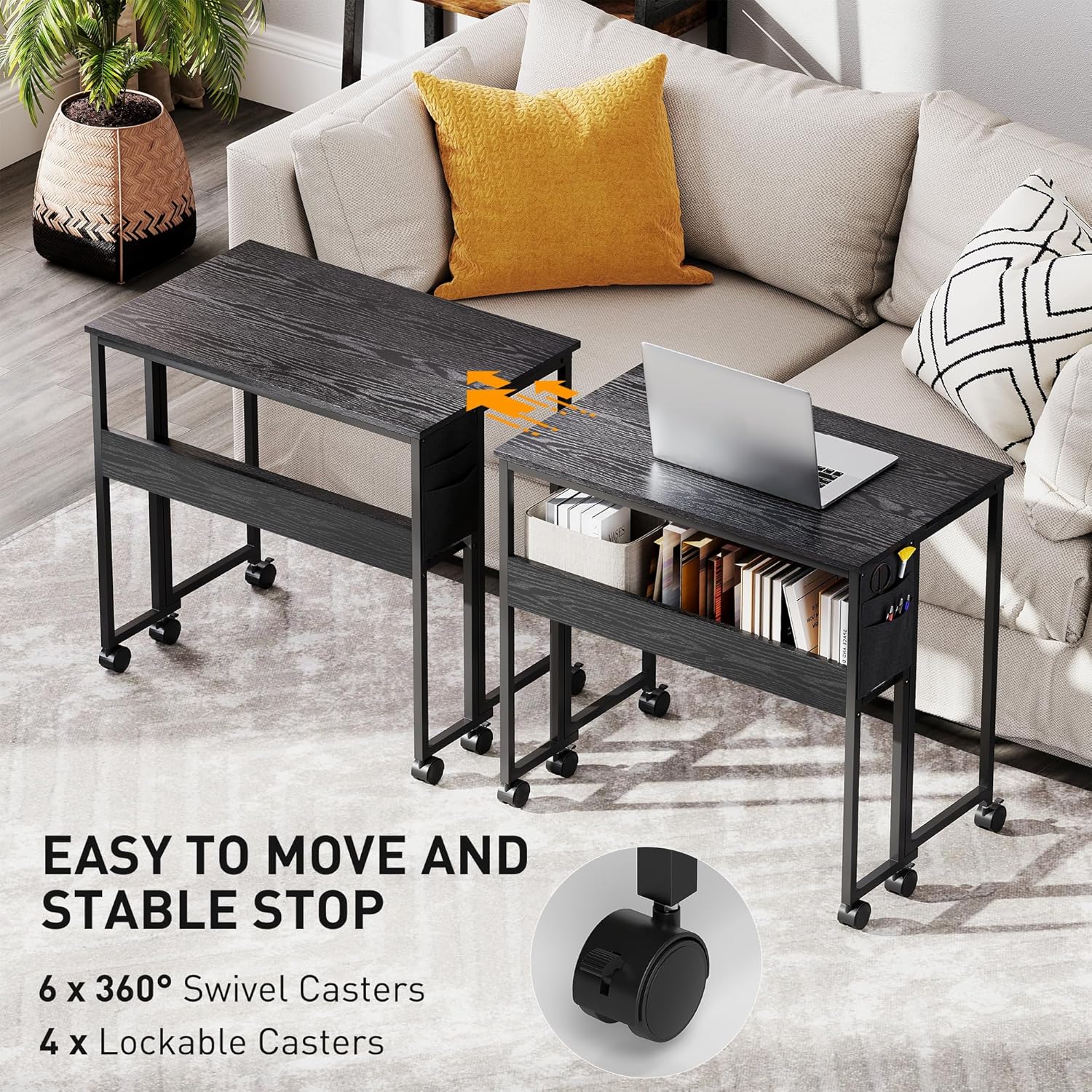 HOMCOM Folding Desk with casters and lock mechanism