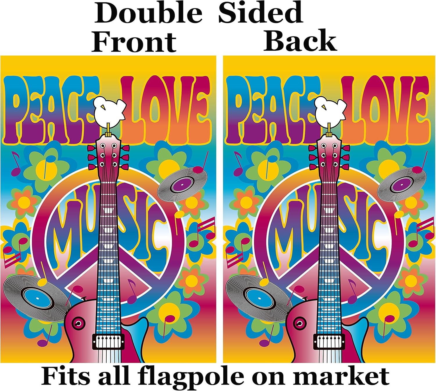 Peace Love Symbol Guitar Dove Music and Art Fair House Flag 28" x 40" Double Sided Polyester Welcome Large Yard Garden Flag Banners for Patio Lawn Home Outdoor Decor