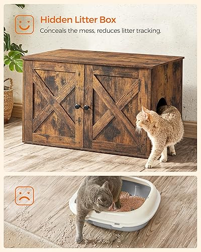 Miniatura 6 de FEANDREA UPCL002X01 - Armario con caja de arena oculta para gatos, mueble de madera, baño para gatos con puertas, casa para interiores para gatos,