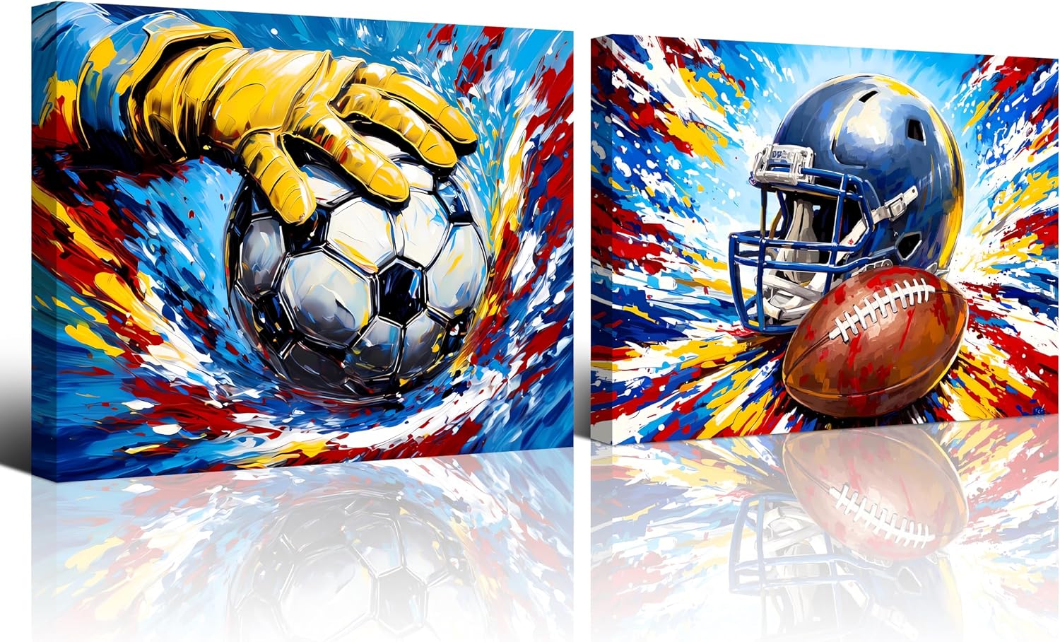Framed Graffiti Rugby Soccer Canvas Wall Art,Colorful American Football Soccer Art Poster,Sports Theme Canvas Paintings for Boys Room Teen Kids Playroom Home Decor(12"x16")