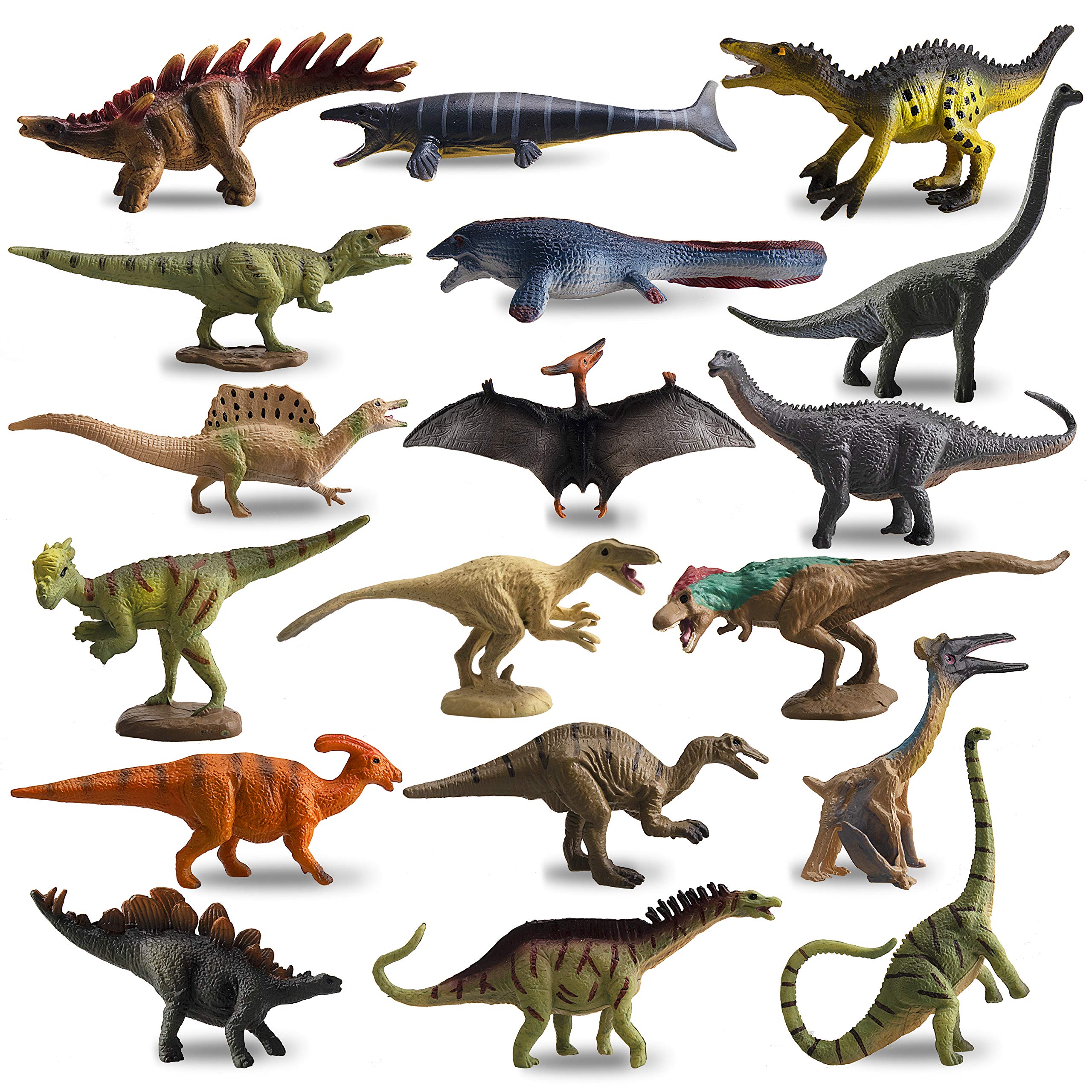 Toymany 18PCS 1-2" Tiny Dinosaur Figures, Detailed Texture Miniature Dino Figurines Cake Topper Toy Set with T-Rex, Easter Egg Christmas Birthday Gift Party Favor School Project for Kids Toddlers