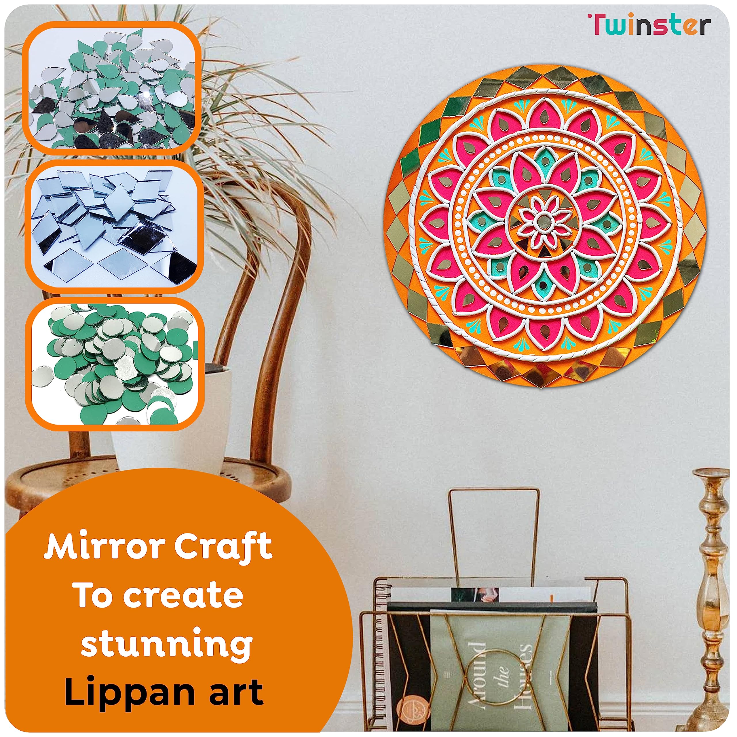 Twinster Mirror for Craft Work Silver and Golden Mirror (18 Different Shapes in Total 2650 pcs) Lippan Art Materials Kit Mirrors DIY Best Mirror Kit for Art and Craft 3
