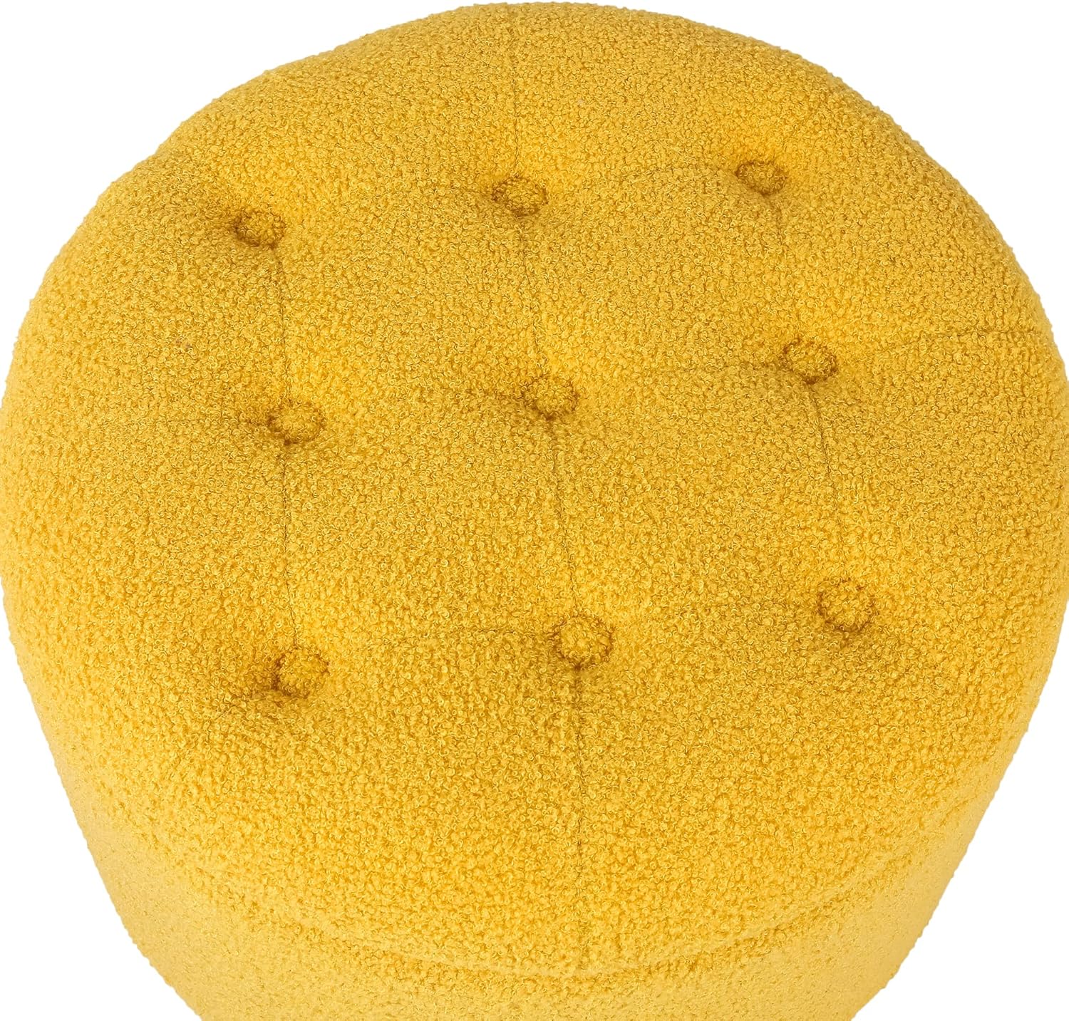 Adeco Cozy Teddy Fleece Round Storage Ottoman, 16" H Button Tufted Footstool with Rolling Wheels, Comfy Accent Foot Rest for Living Room, Bedroom, Vanity - Yellow