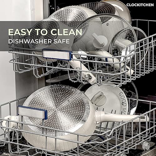 Miniatura 5 de Clockitchen Juego de utensilios de cocina antiadherentes, 7 ollas y sartenes de granito para una cocina saludable, fácil de limpiar, revestimiento