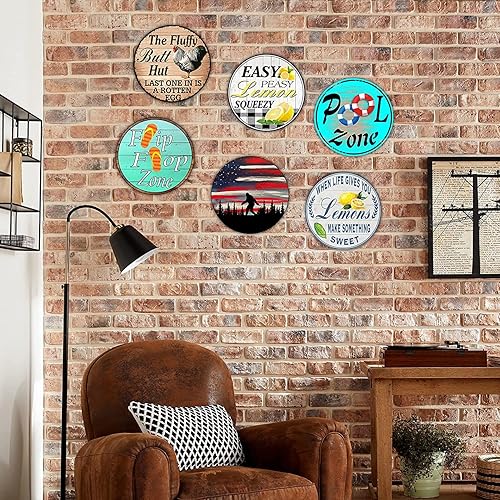 Miniatura 5 de Letrero redondo de metal rústico para decoración de pared, diseño de gallo y animales, adecuado para el hogar, jardín, cocina, bar, cafetería,