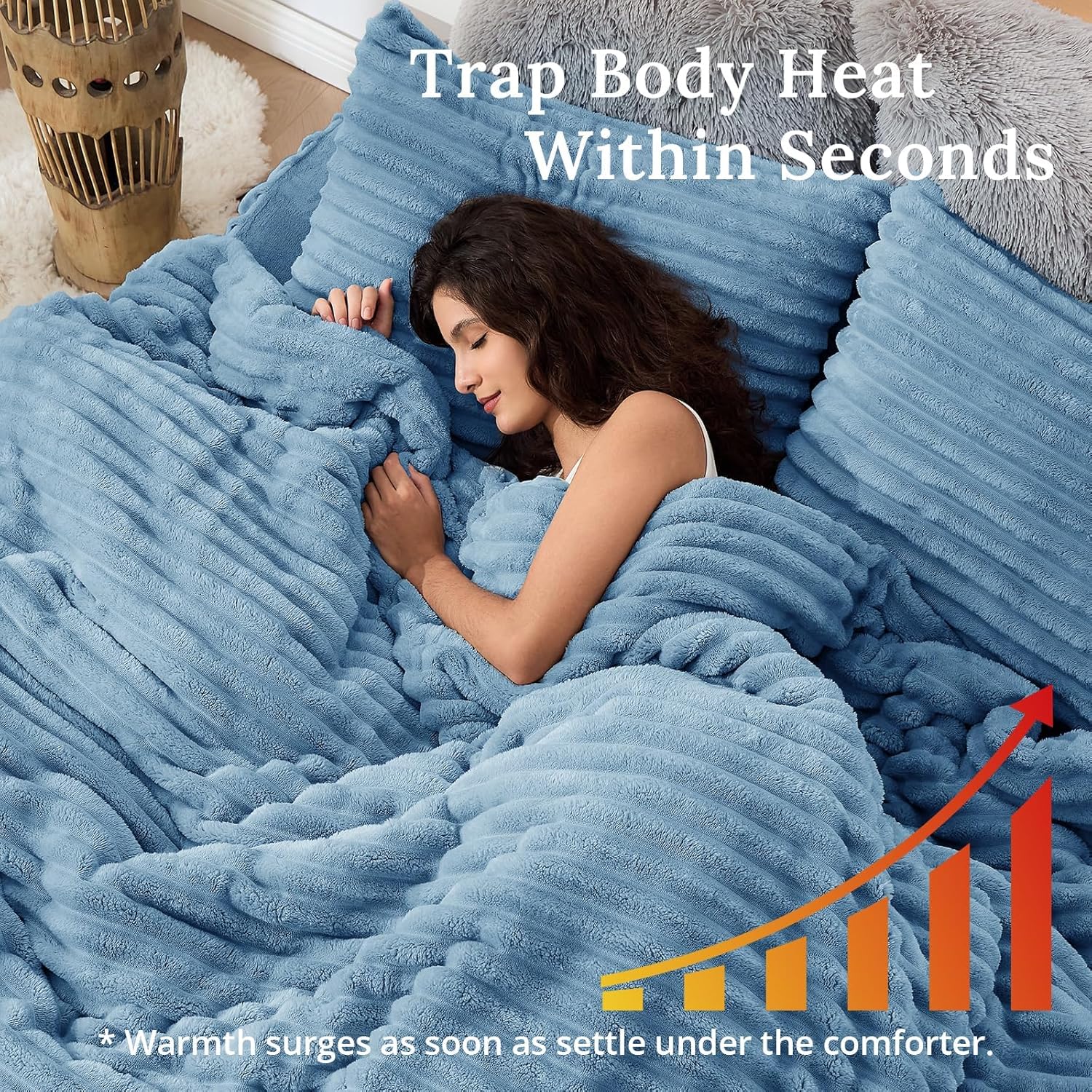 Sasttie Fluffy Comforter Set Queen 3 Pieces - Super Soft & Fuzzy Greyish Blue Comforter Set for Winter Warm Fleece Bedding, 1 Luxury Heavy Faux Fur Down Alternative Comforter with 2 Pillow Cases - Image 5