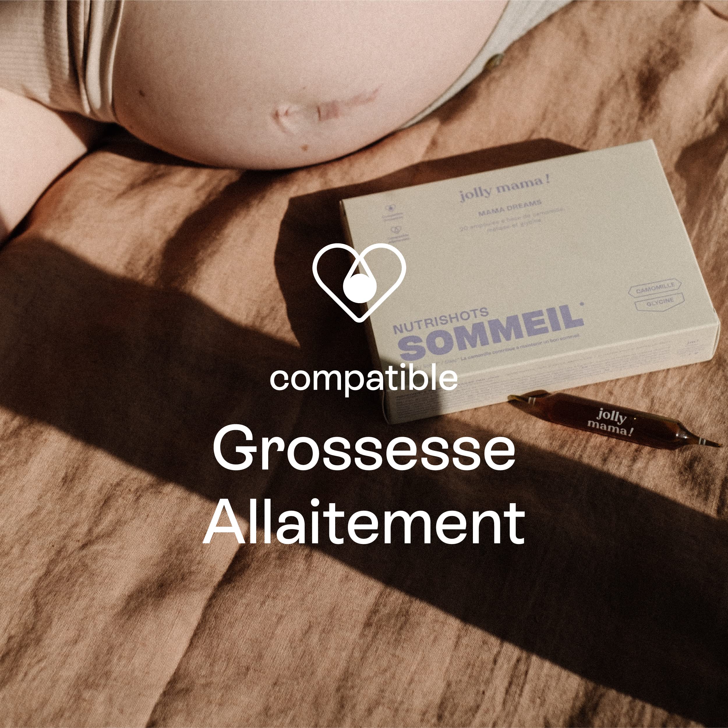 Jolly mama! Mama Dreams | Complément Alimentaire Sommeil | Plantes, Glycine, Mélisse, Camomille | Sans Mélatonine | Compatible Grossesse et Allaitement | Cure 1 Cycle, 20 Ampoules