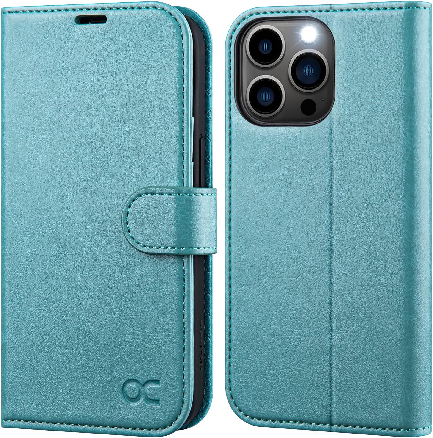 OCASE Compatible with iPhone 13 Pro Wallet Case, PU Leather Flip Case with Card Holders RFID Blocking Stand [Shockproof TPU Inner Shell] Phone Cover 6.1 Inch 2021 (Mint Green)