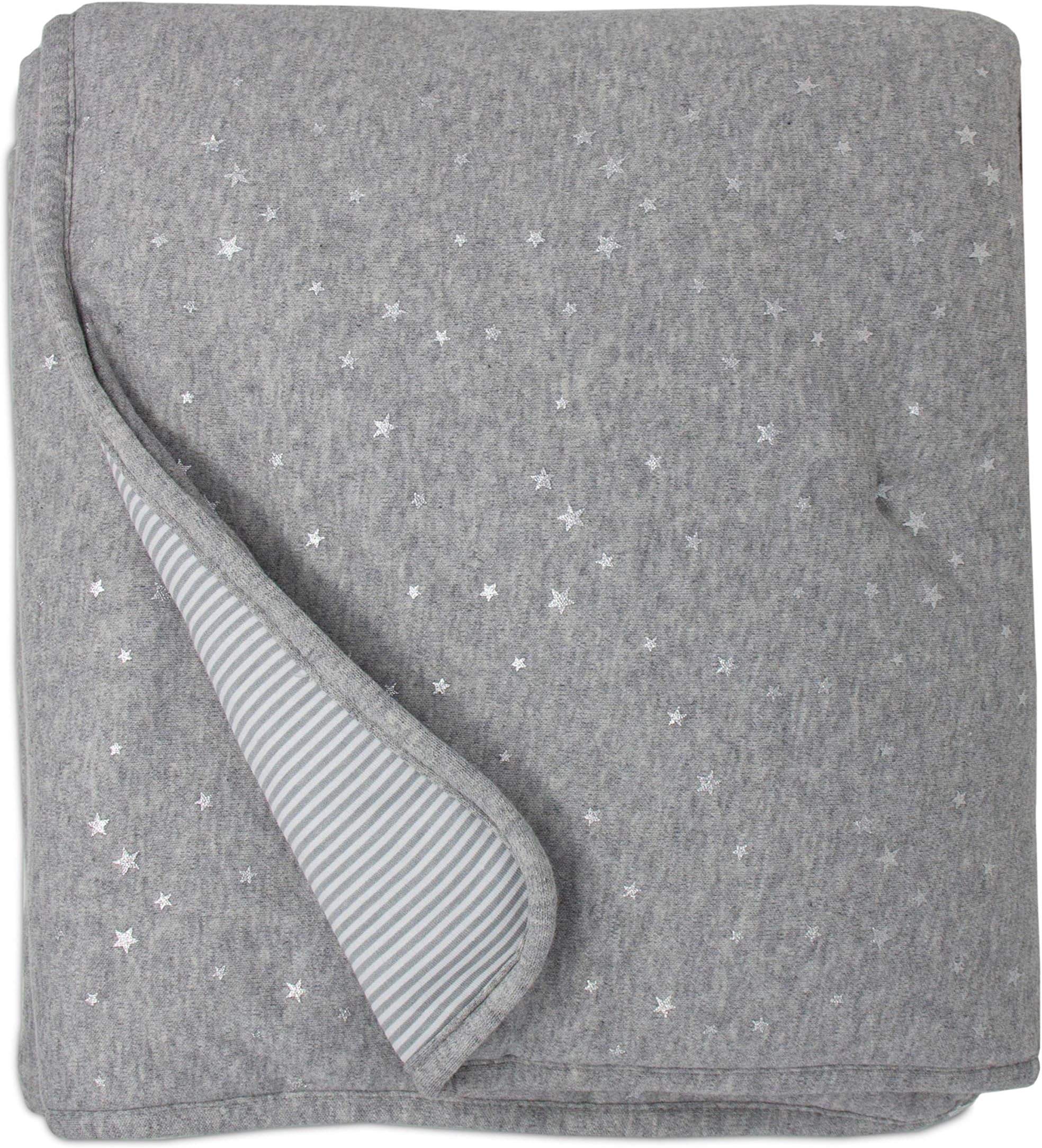 Crib Bedding Quilted Comforter with Grey Metallic Stars by Living Textiles Baby Premium 100% Cotton Fabric for Best Comfort | for Infant, Toddler, Newborn, Nursery, Unisex, Gift