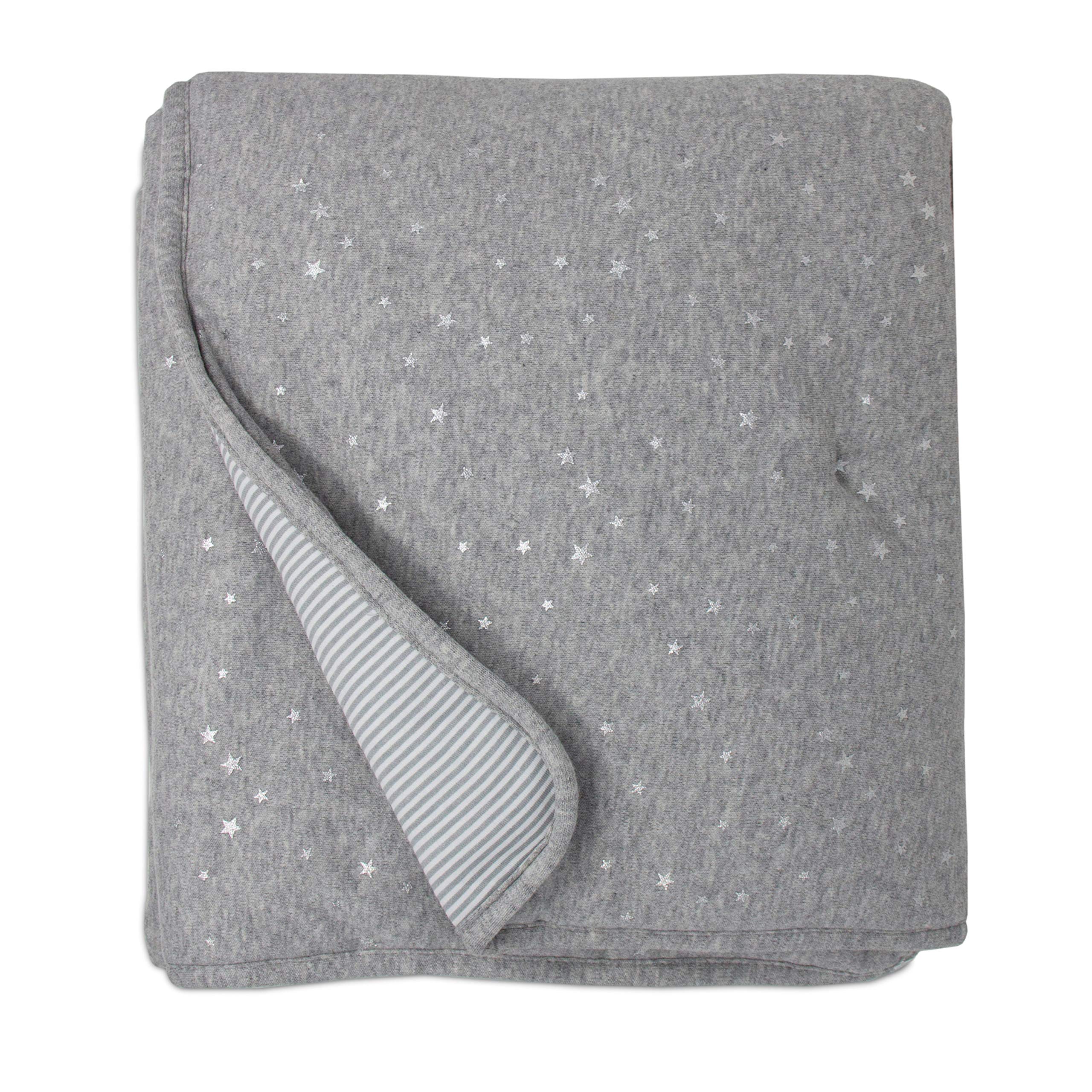 Crib Bedding Quilted Comforter with Grey Metallic Stars by Living Textiles Baby Premium 100% Cotton Fabric for Best Comfort | for Infant, Toddler, Newborn, Nursery, Unisex, Gift