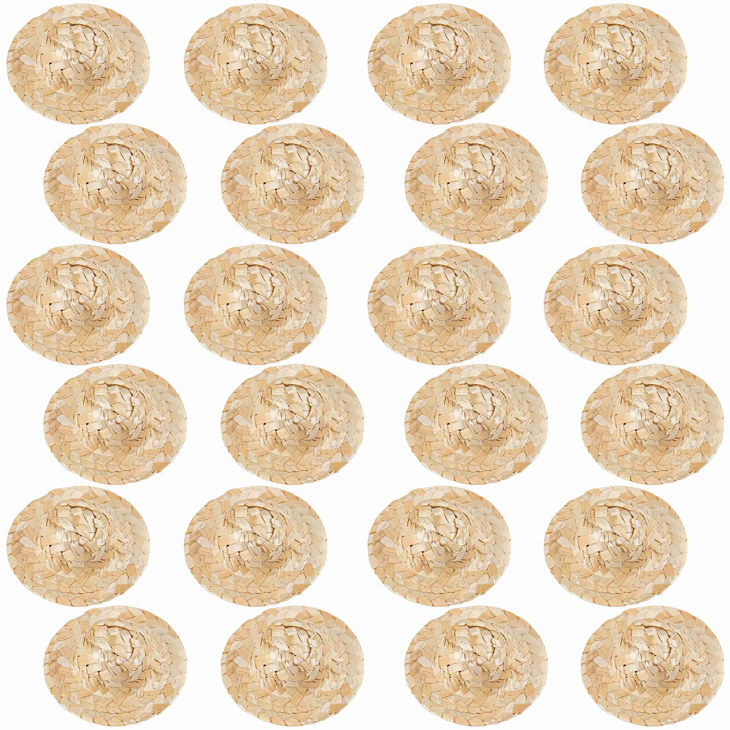 AUEAR, 24 Pack 3 Inch Mini Straw Hat Crafts Small for DIY Decorations Jewelry Accessories