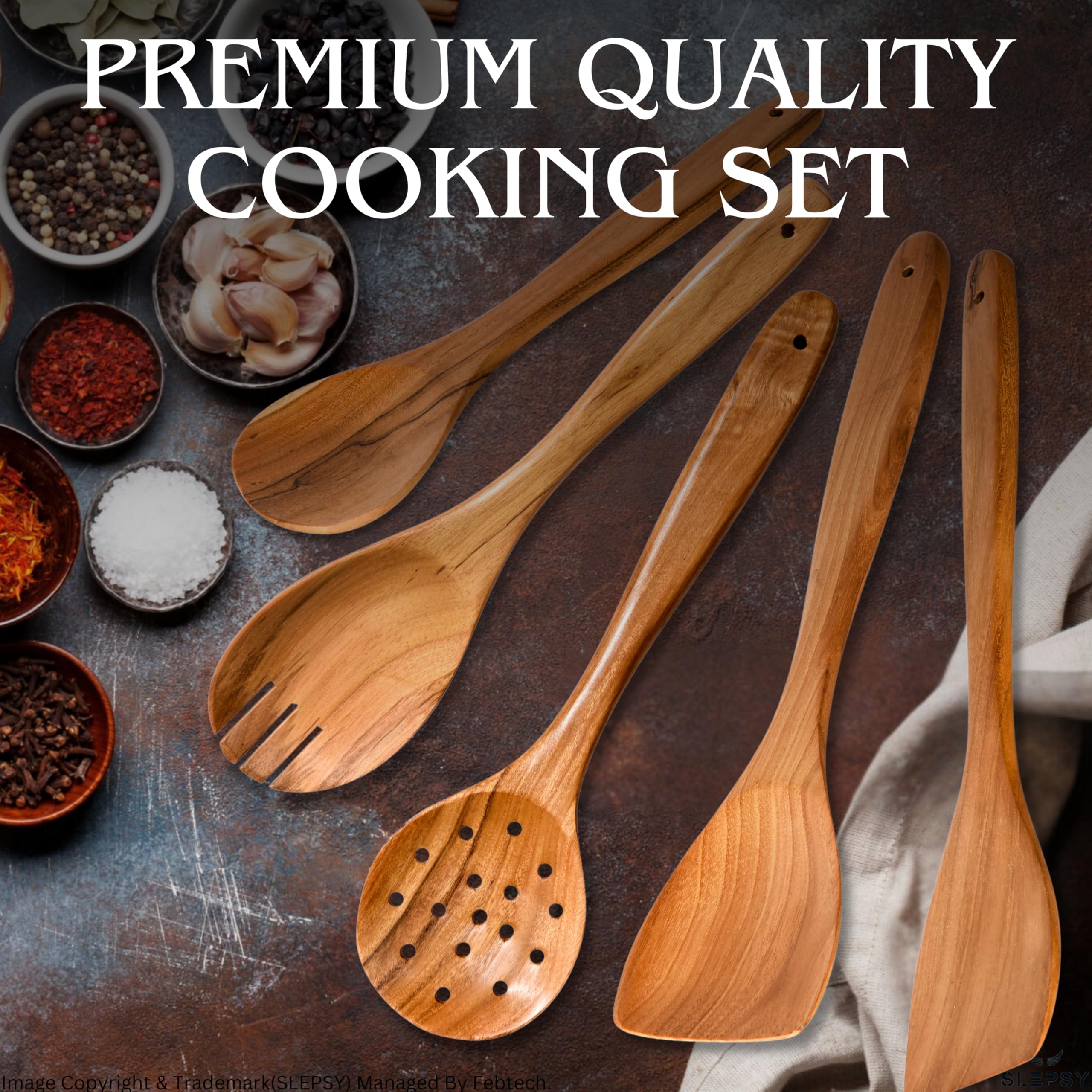6 cucharas de madera para cocinar, utensilios de madera de teca con acabado suave para cocinar, cucharas de madera suaves y de agarre cómodo para cocinar, utensilios de cocina de madera