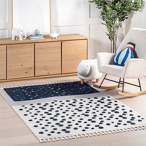 nuLOOM Alena - Alfombra decorativa de lunares de 3 x 5 pies para sala de estar, dormitorio, comedor, guardería, entrada, cocina, color azul marino