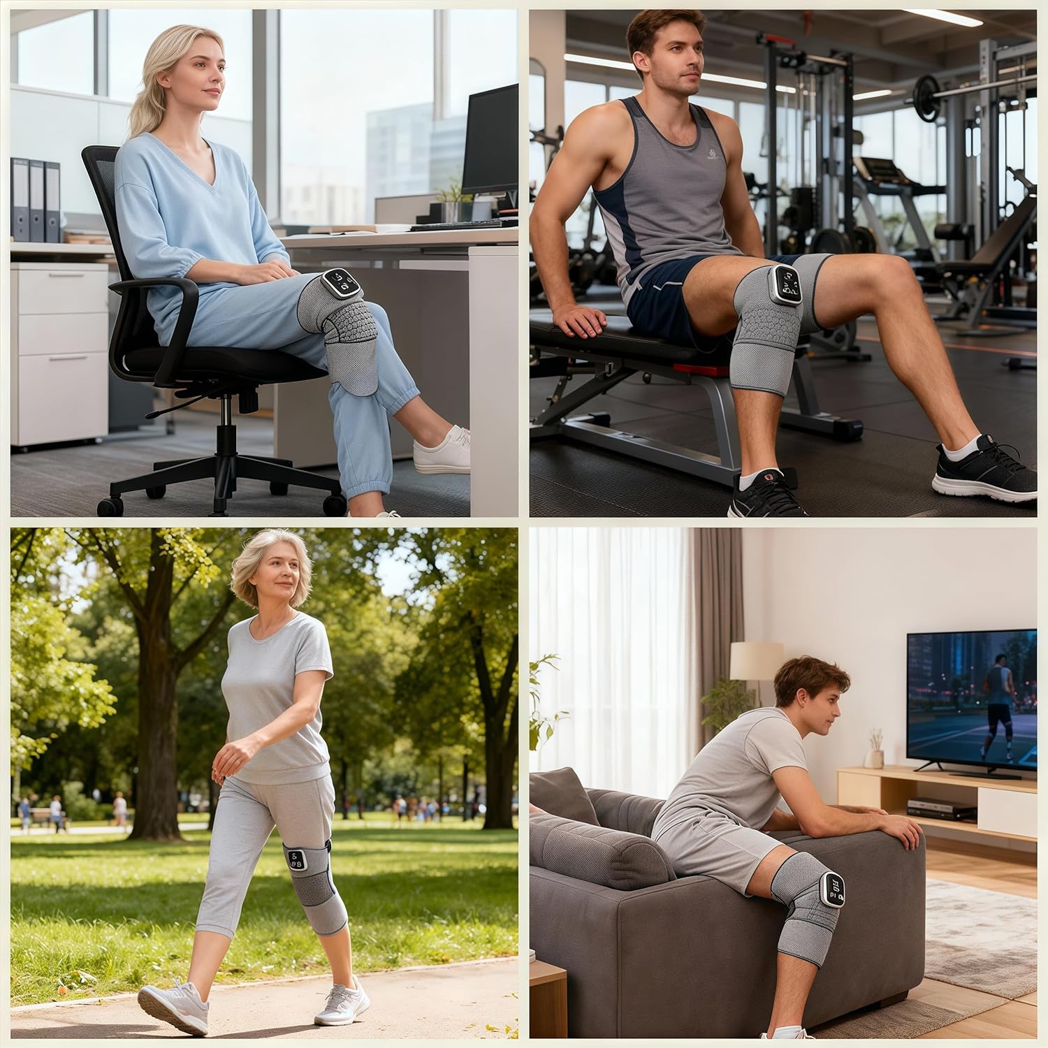 2026 Upgraded Cordless Knee Massager with Heat & Vibration, Adjustable Wrap Design, LED Display, Rechargeable Knee Heating Pad for Home, Office & Daily Relaxation (Grey(Single))