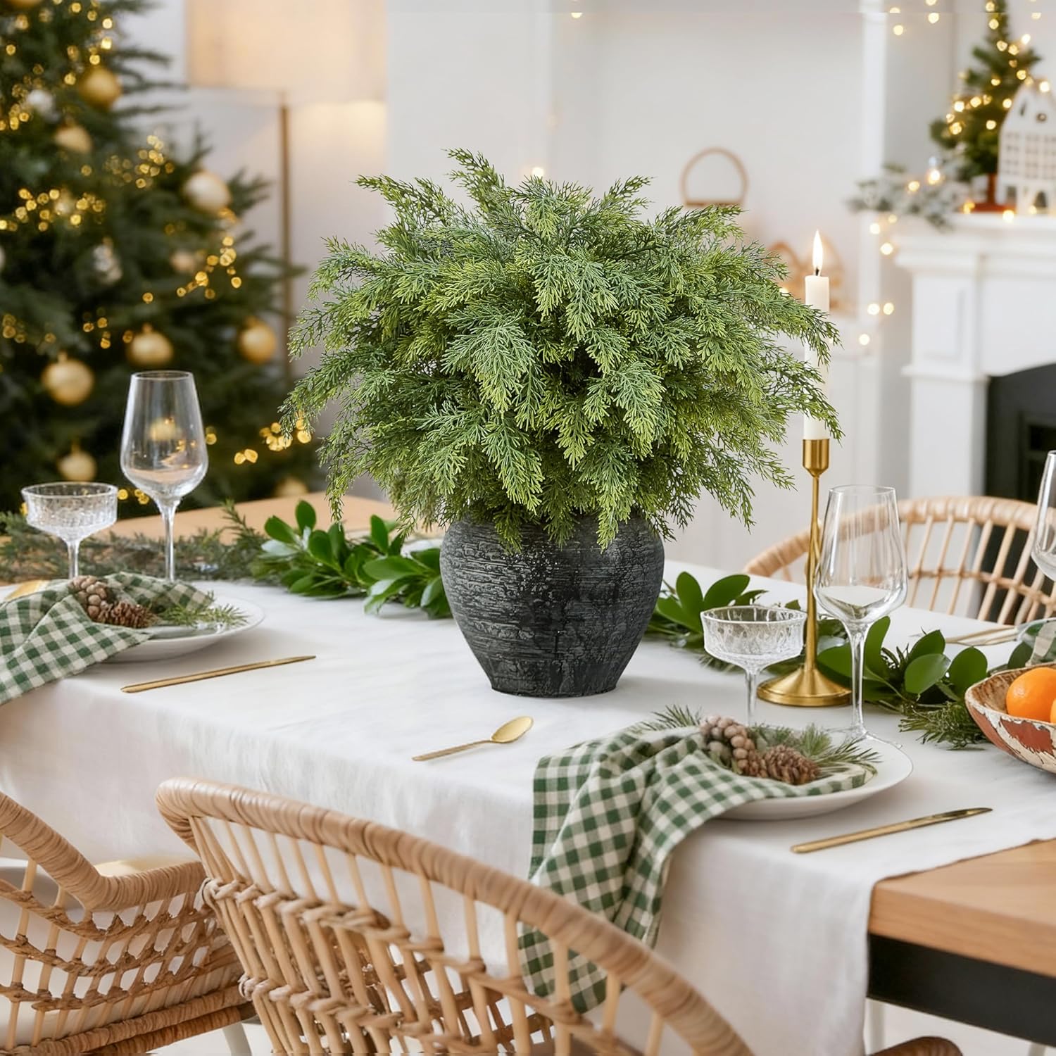 Real Touch Cedar Stems - Realistic Artificial Faux Greenery Pine Branches for Vases Fillers and Holiday Home Decor 20 inch Long, 12Pcs