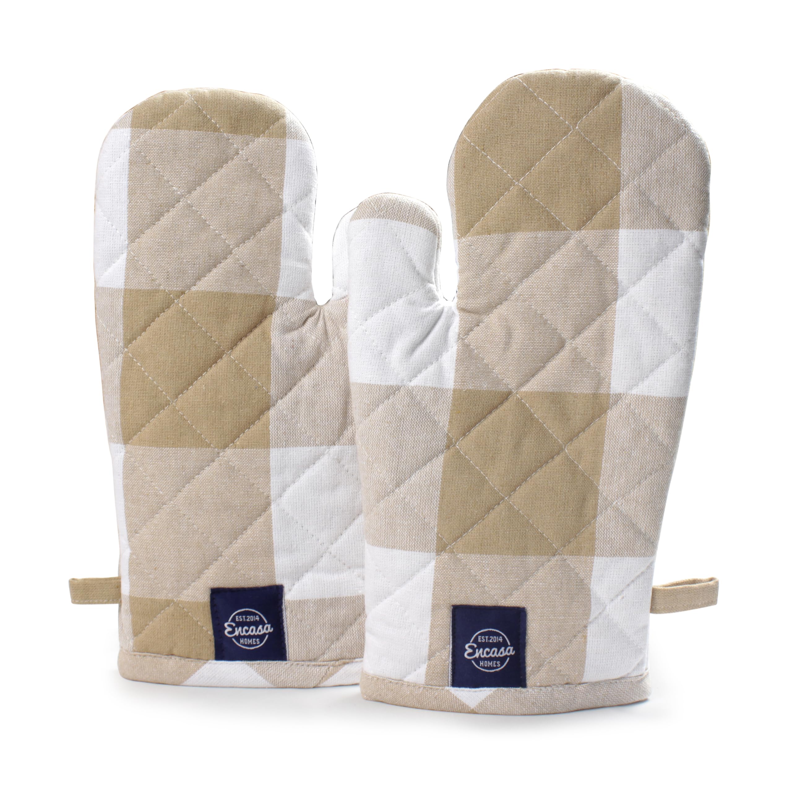 Encasa XO Long 18x30 cm Forno Microwave guanti guanti guanti da forno (2 pz set) per cucina cucina e cottura - Resistente al calore, spessa e sicura - Controlli di bufalo beige