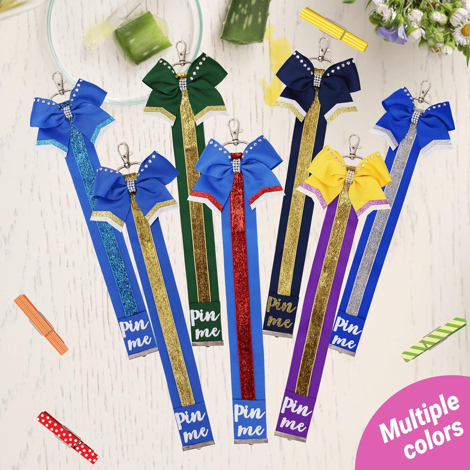 Glitter Cheer Bow Keychain 2 Pack - Pin Me Ribbon for Backpacks, Spirit Gifts for Cheerleaders, Team Gifts - Image 3