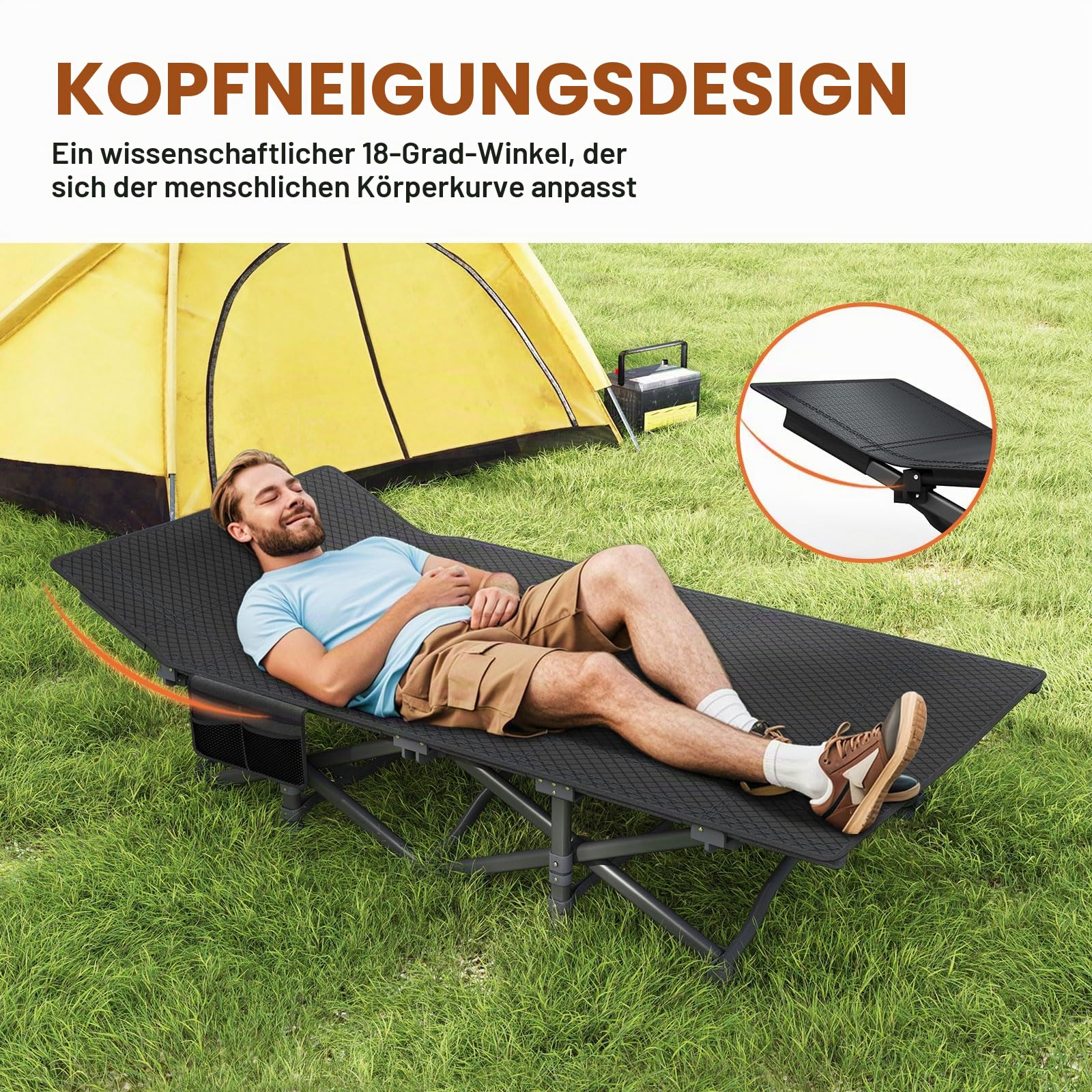 ATORPOK SHOP Campingbetten für Erwachsene mit Kissen, tragbares Zelt, bequemes Reise-Campingbett zum Schlafen, Kinderbett mit Tragetasche, unterstützt 204 kg (grau)