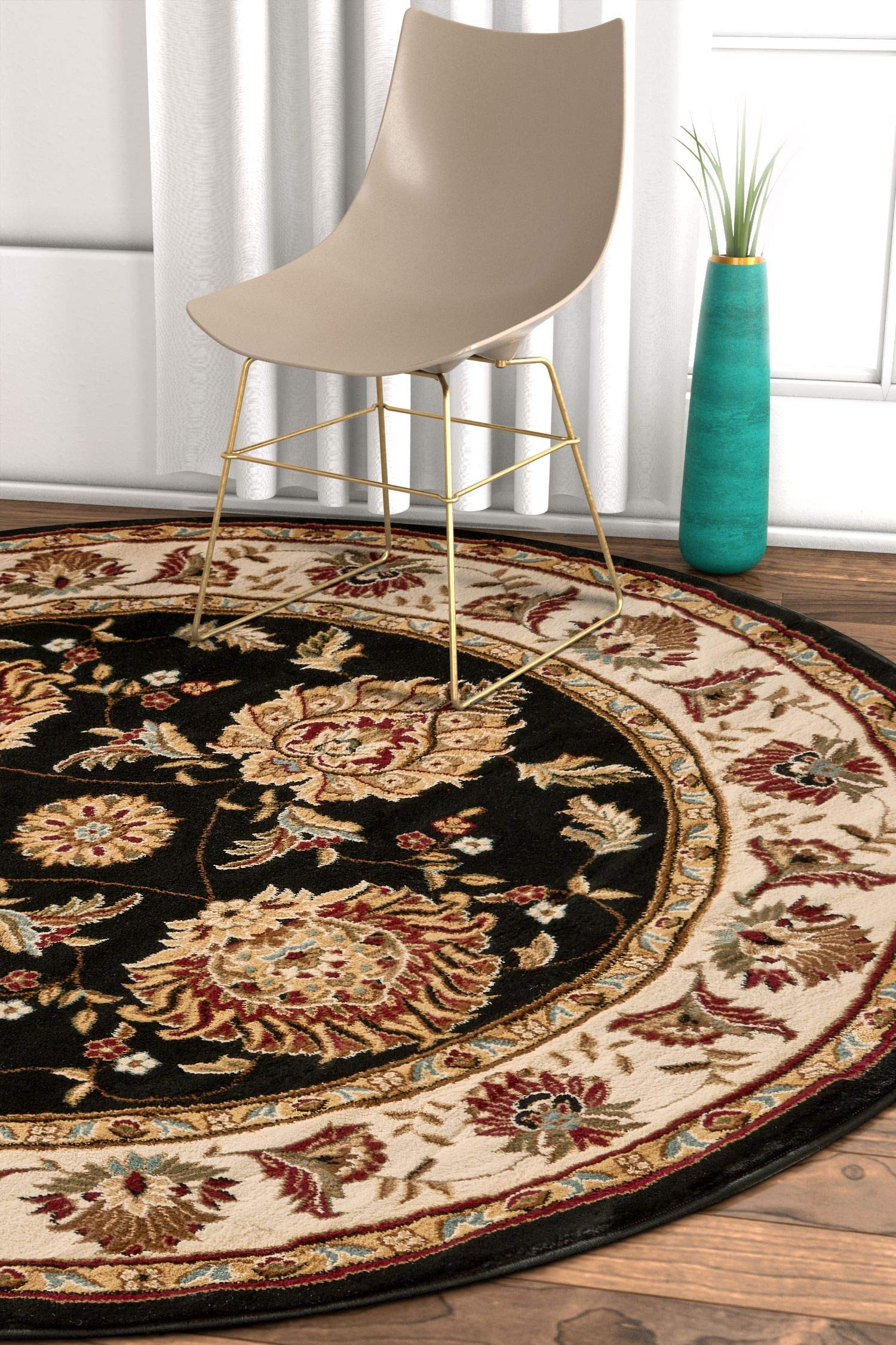 Well Woven Sultan Sarouk Black Oriental 5 Round (5'3