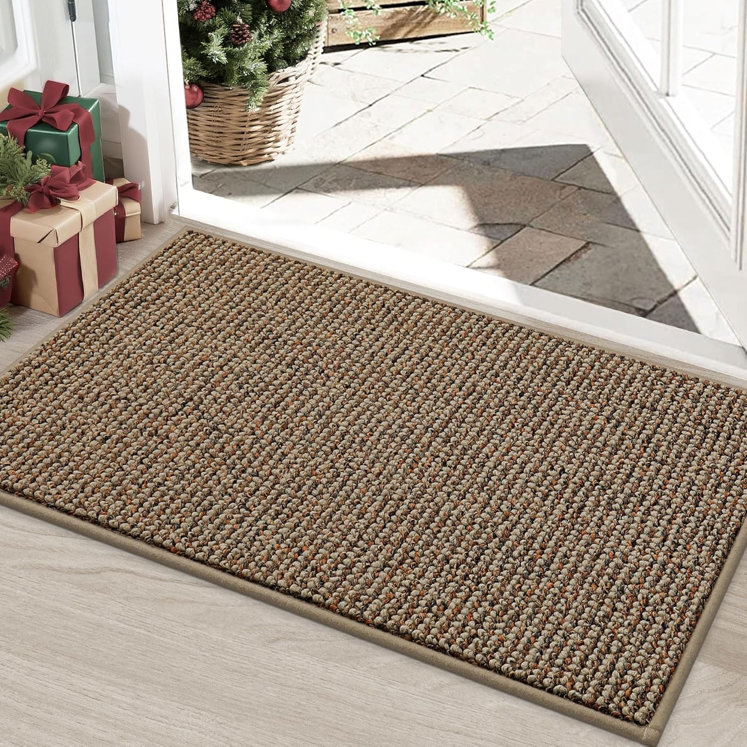 BEQHAUSE Dirt Trapper Door Mat 24" x 36", Non-Slip Washable Doormats Entrance Mat, Dirt Resistant and Absorbent Welcome Mat, Low Profile Floor Mats for Front Back Door and Entryway, Beige Beige 2' x 3' (Rectangular)