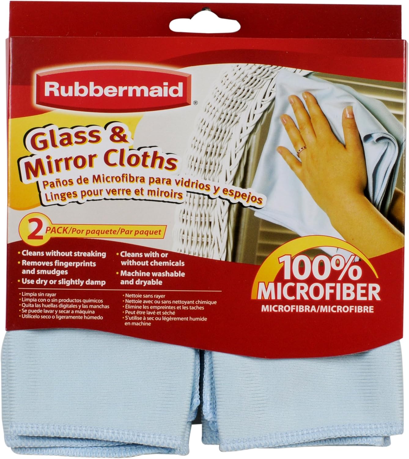 Rubbermaid 2Pack Microfiber Glass Cleaning Cloth, Blue, Clean Dust and Dirt, Cleaning and
