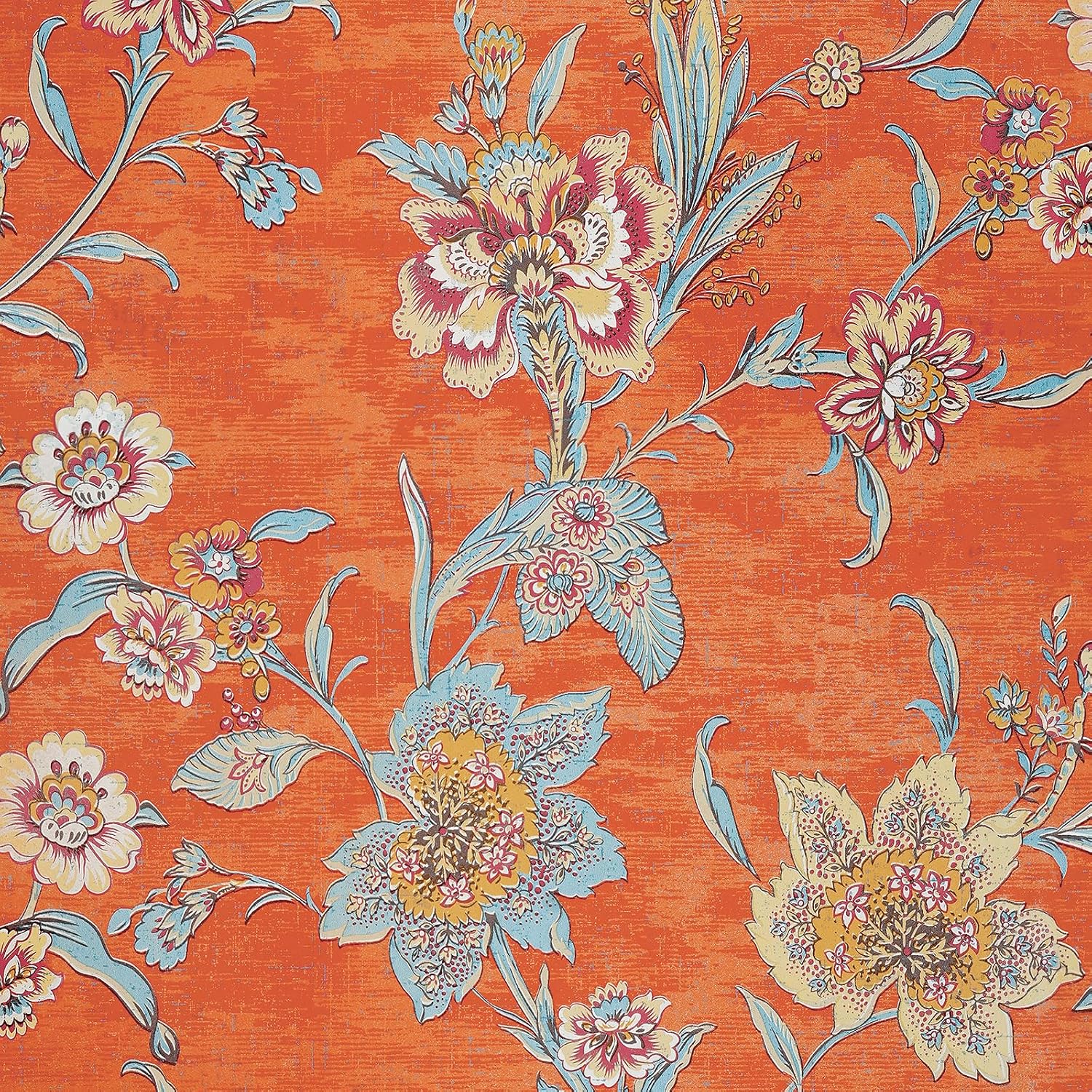 17.5"x475" Burnt Orange Floral Wallpaper Peel and Stick Vintage Watercolor Flower Wallpaper Wall Murals Removable Self Adhesive Renter Friendly Floral Contact Paper for Dorm Bedroom Living Room