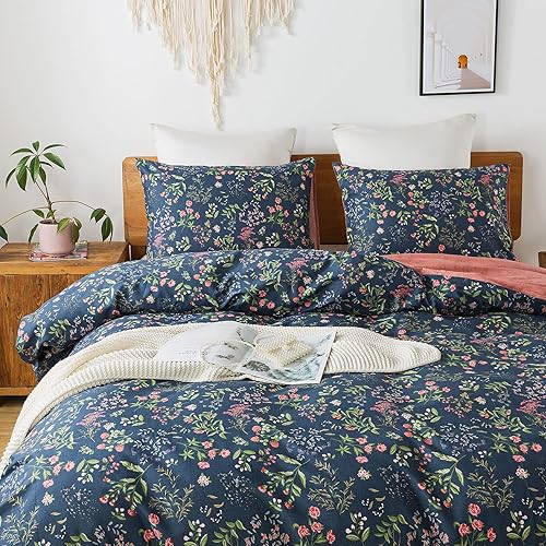 Miniatura 418 de HoneiLife - Juego de funda de edredón floral 100% algodón, 3 piezas, botánica, ropa de cama con cierre de cremallera y lazos en las esquinas