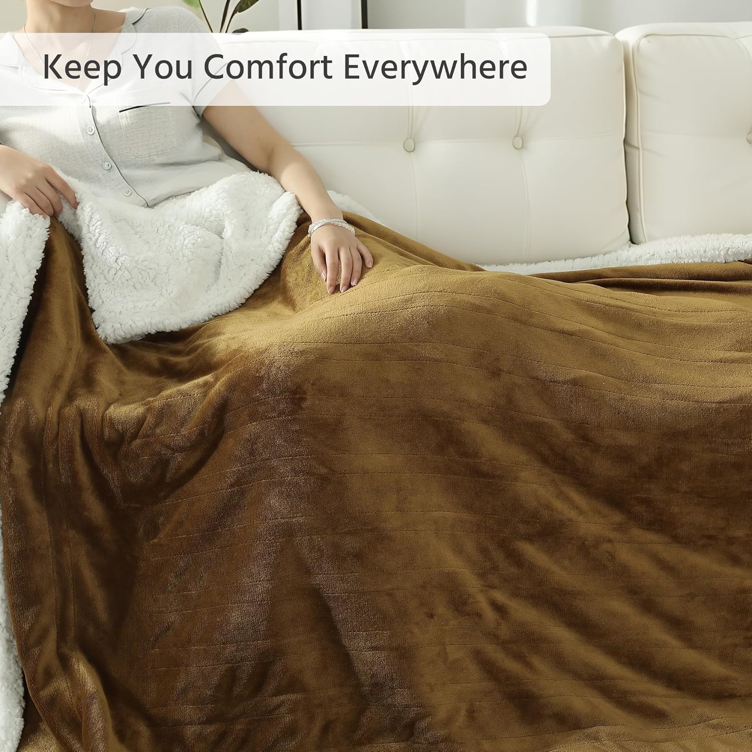 Electric Heated Blanket Full Size 72x84 Inch - Super Soft Flannel, 10 Heat Settings, 1-12H Auto Shut Off, Machine Washable, Easy Controller, Perfect for Winter Warmth - Light Camel - Image 3