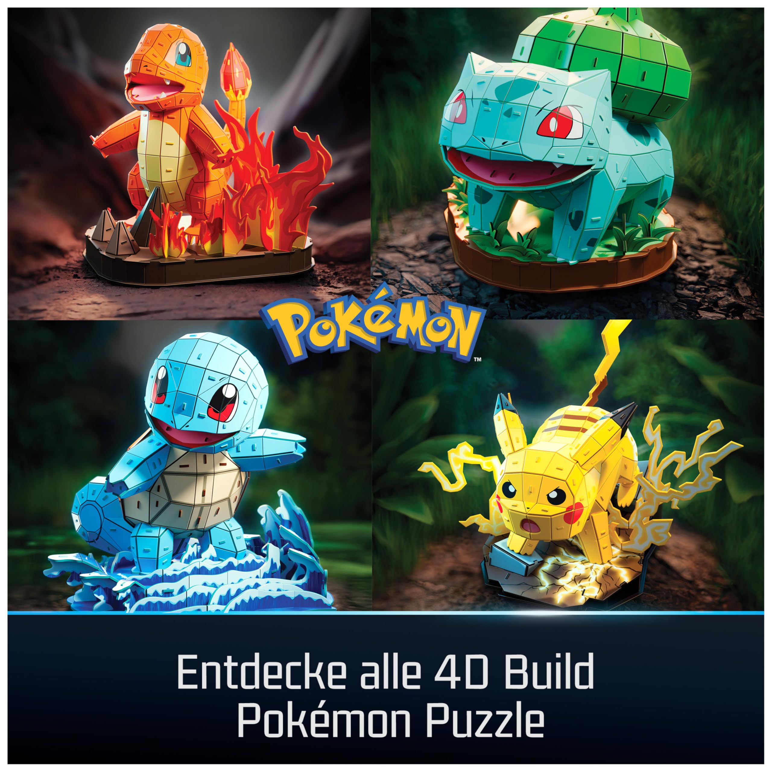 4D Build - Pokémon Glumanda - detailreicher 3D-Modellbausatz aus hochwertigem Karton, 241 Teile, leicht zu Bauen, ab 12 Jahren, Blau