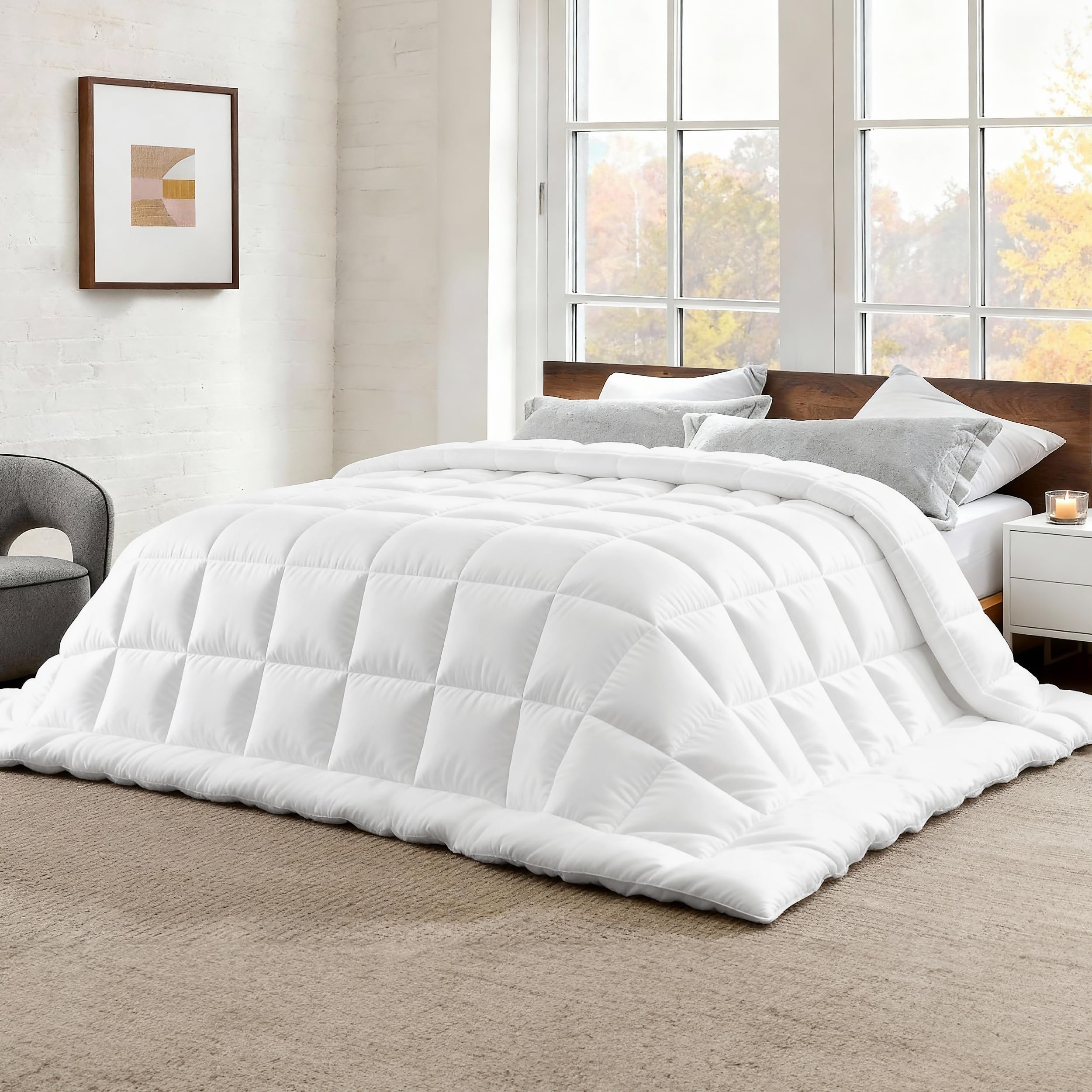 Bedsure Comforter Duvet Insert - Quilted Comforters Oversize Queen Size, All Season Duvet, GentleSoft Down Alternative Bedding, with 8 Tabs, Gifts for Women/Men, White, Oversize Queen 98 x 98 Inches