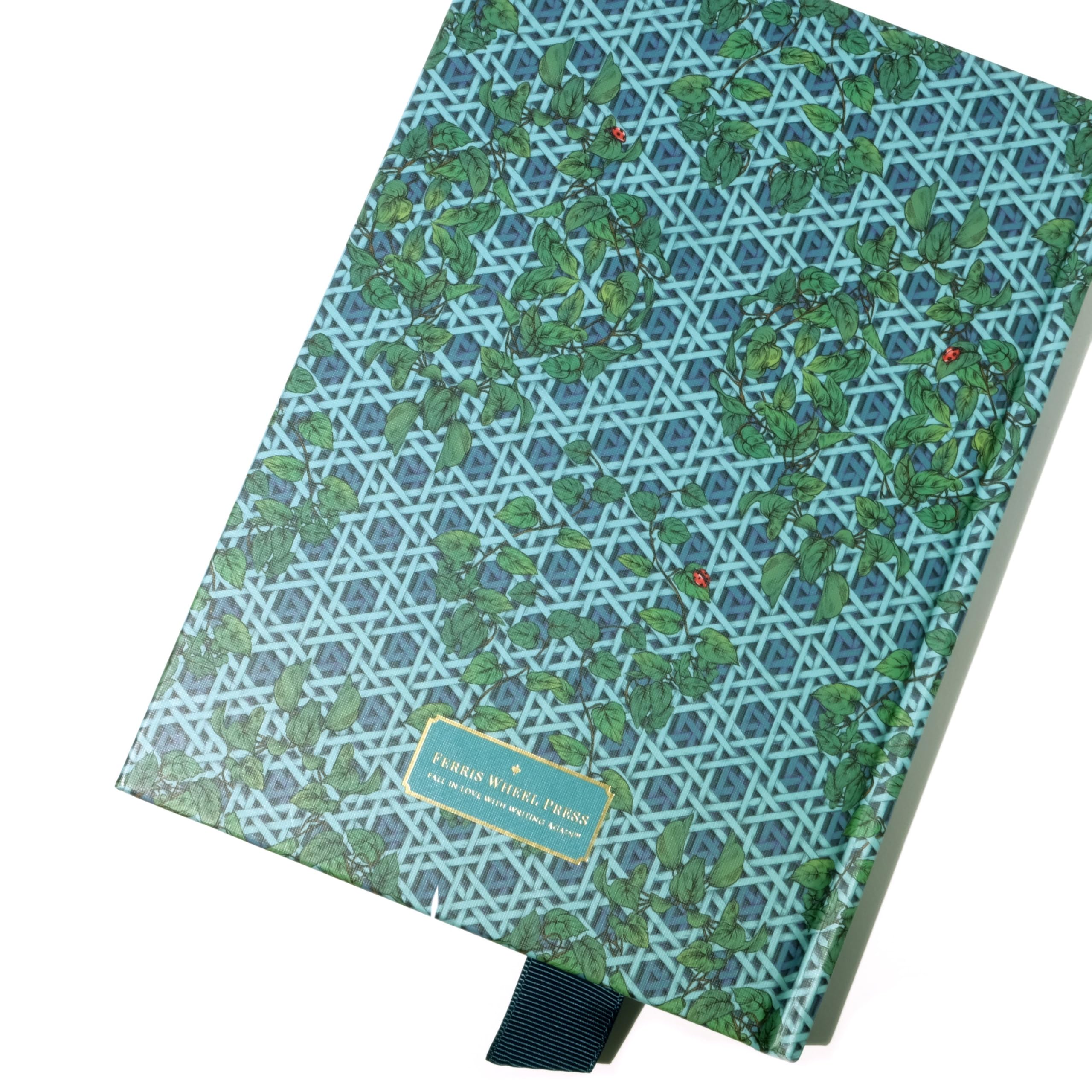 Ferris Wheel Press Enveloped in Rattan, Teal, A5 sized, 120 Lay-Flat Blank Pages, 160gsm Brilliant White Acid-Free Paper - Image 3