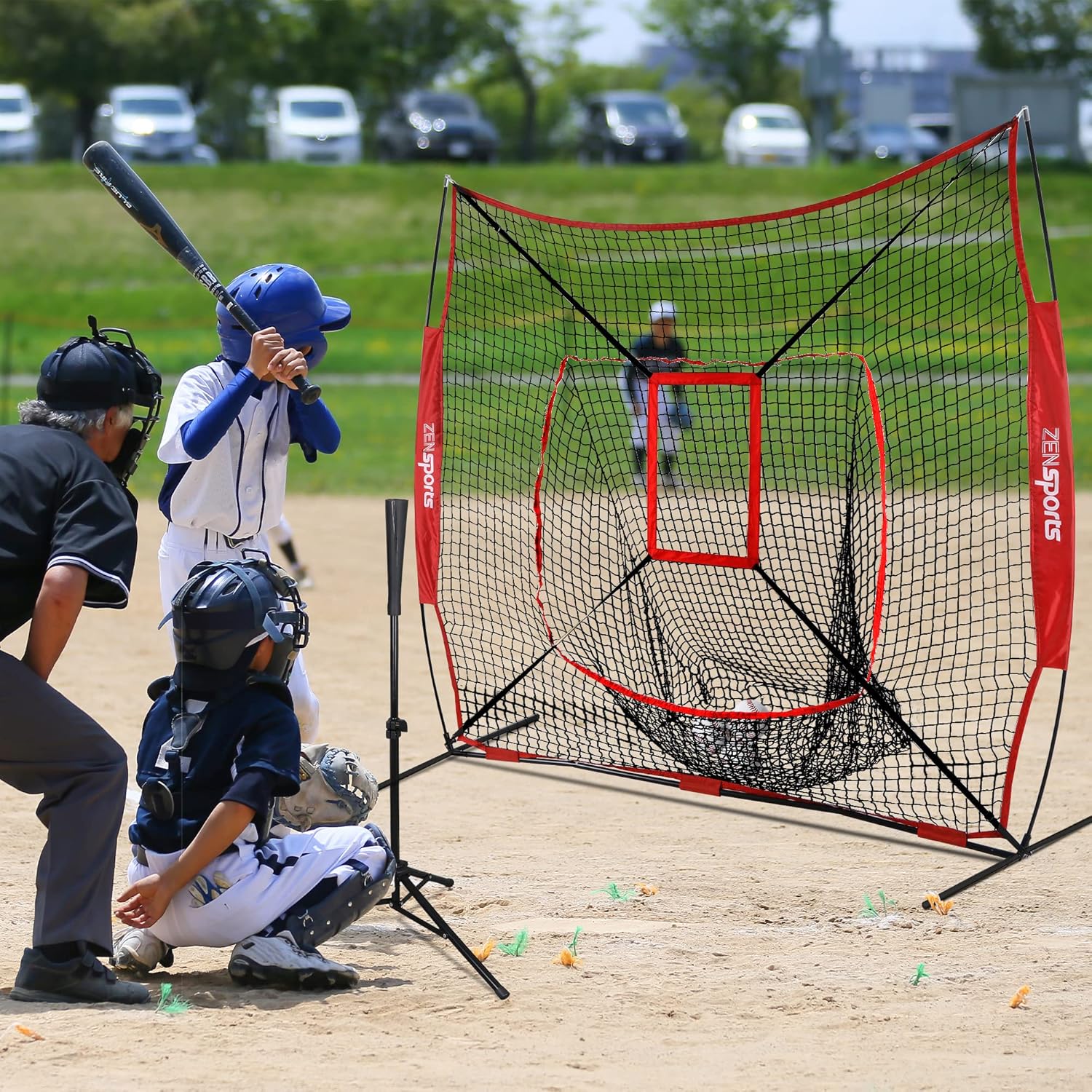ZENY 7x7 Baseball Softball Practice Hitting Net with Batting Tee Pratice Pitching Batting Fielding with Strike Zone Target and Carrying Bag