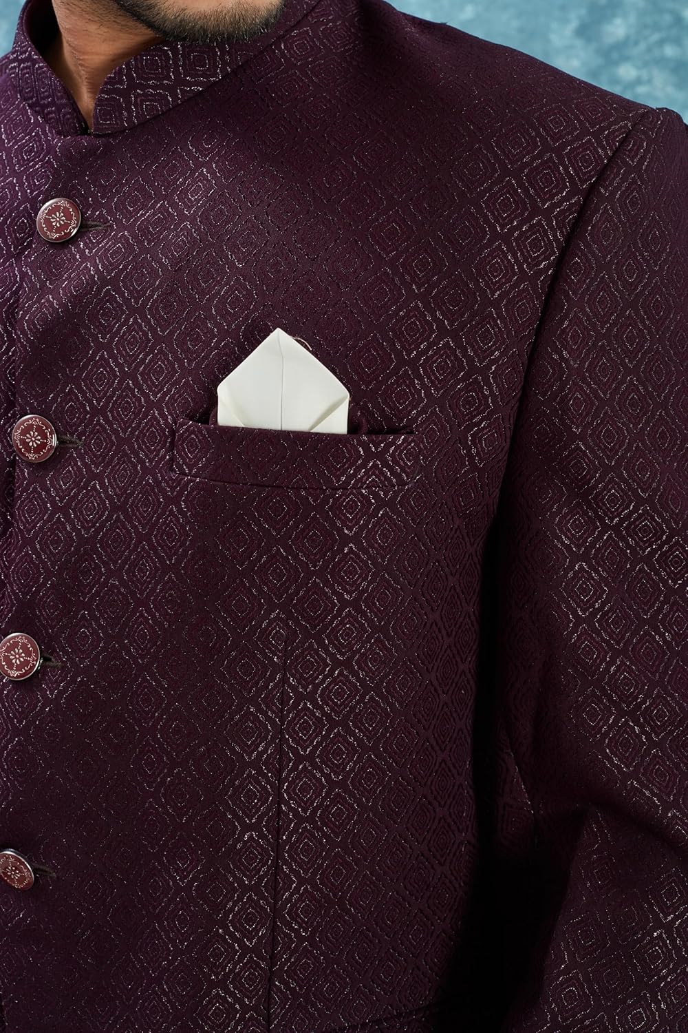 Men's Indian Ethnic Jacquard Silk Jodhpuri Casual Slim Fit Waist Coat Bandhgala Jacket