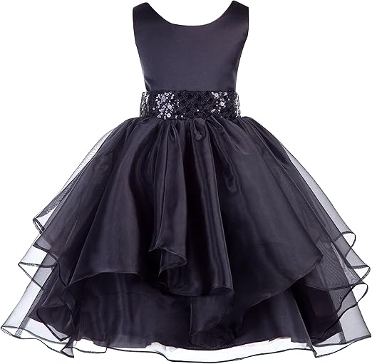 ekidsbridal Asymmetric Ruffled Organza Sequin Flower Girl Dress Toddler Girl Dresses