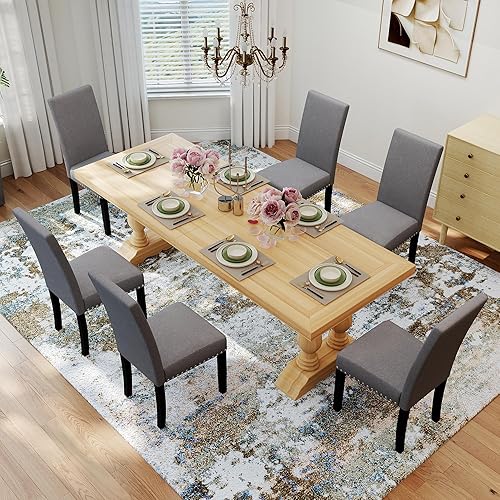 Miniatura 17 de LSSPAID Juego de 4 sillas de comedor tapizadas de tela con ribete de cabeza de clavo y patas de madera maciza para el hogar y la cocina, color azul