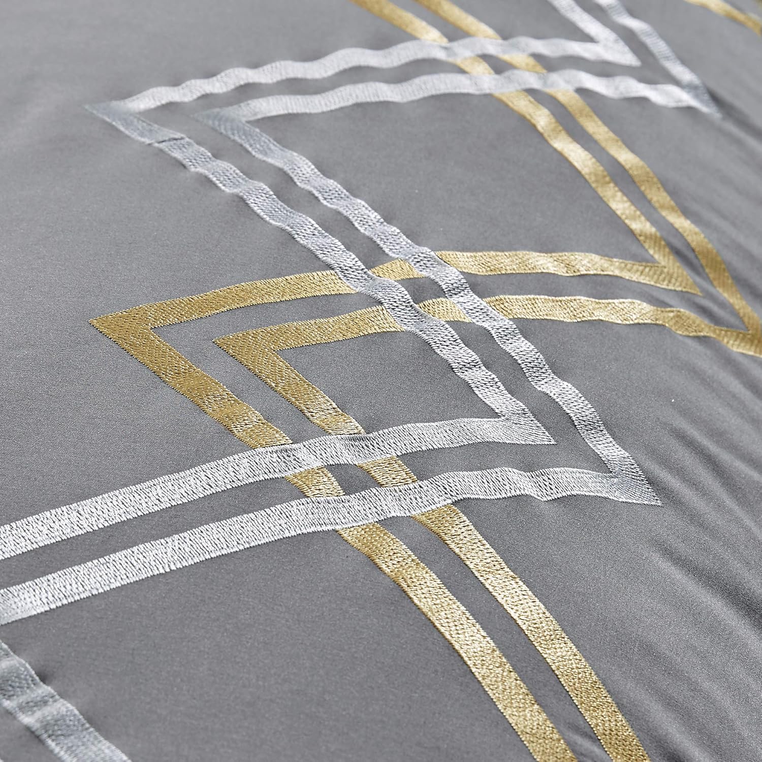 Chezmoi Collection Arden 7-Piece Modern Pleated Stripe Embroidered Zigzag Bedding Comforter Set (Queen, Yellow/Gray/White) : Home & Kitchen