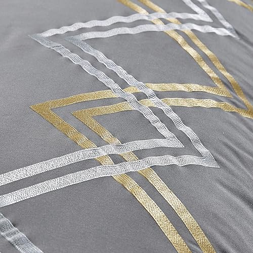 Vista 72 de Chezmoi Collection Arden - Juego de edredón moderno de 7 piezas con diseño de rayas plisadas bordadas en zigzag