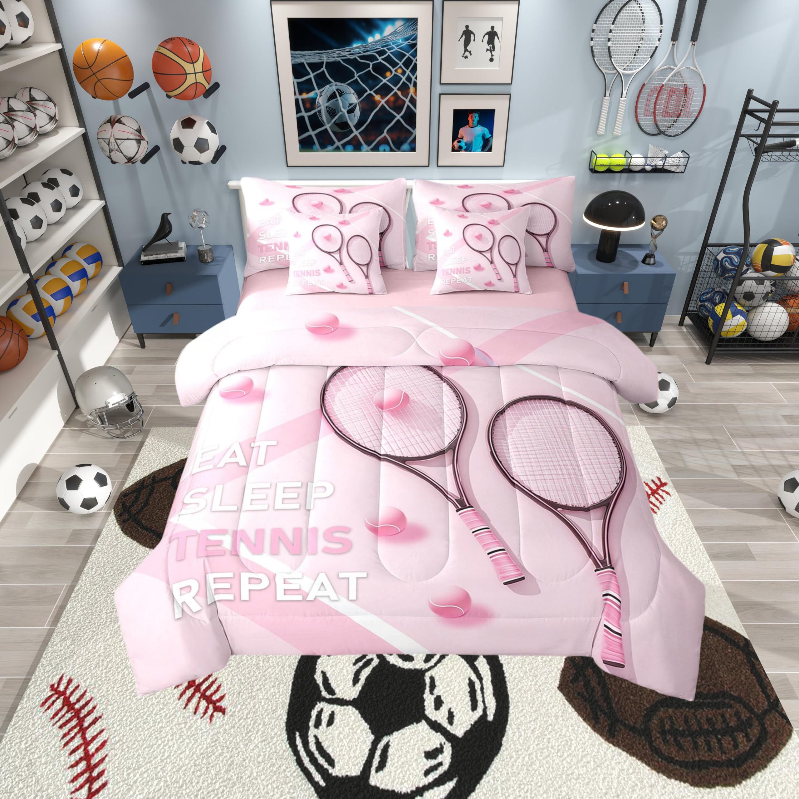 Parure de lit 7 pièces grand lit tennis rose pour décoration chambre d'enfant et ado