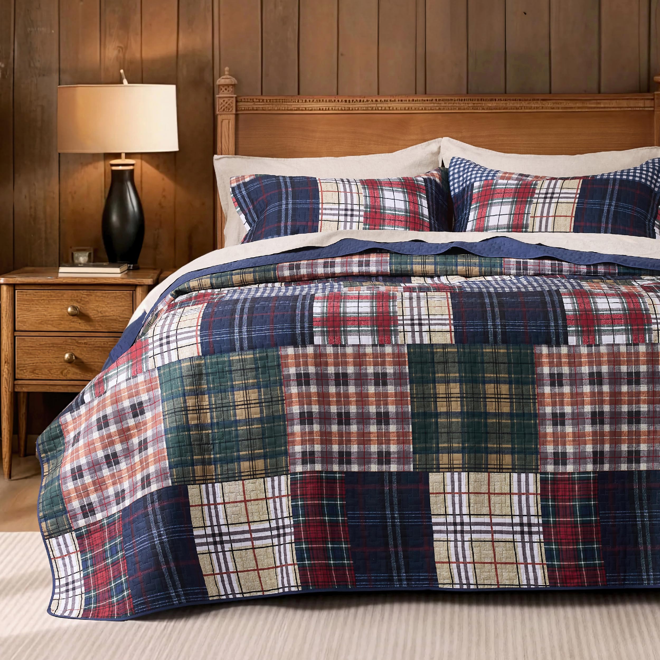 Photo 1 of PPOLCA Patchwork King Quilt Set - Navy Blue, 3-Piece
