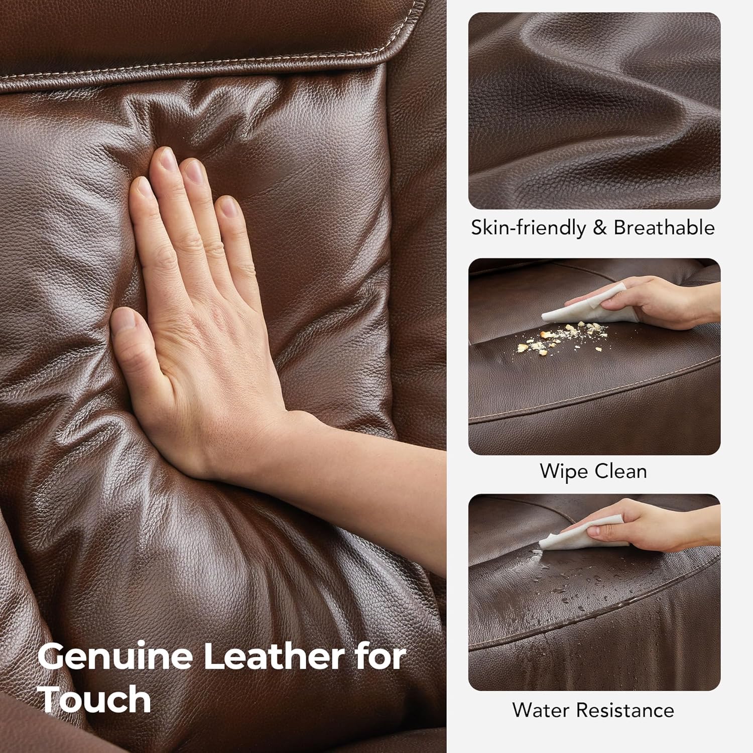 CHITA Electric Power Lift Recliner Chair for Elderly with Massage and Heat, Large Lay Flat Genuine Leather Recliner Chair with Cup Holders, USB Ports, Power Headrest, Independent Backrest, Dark Brown