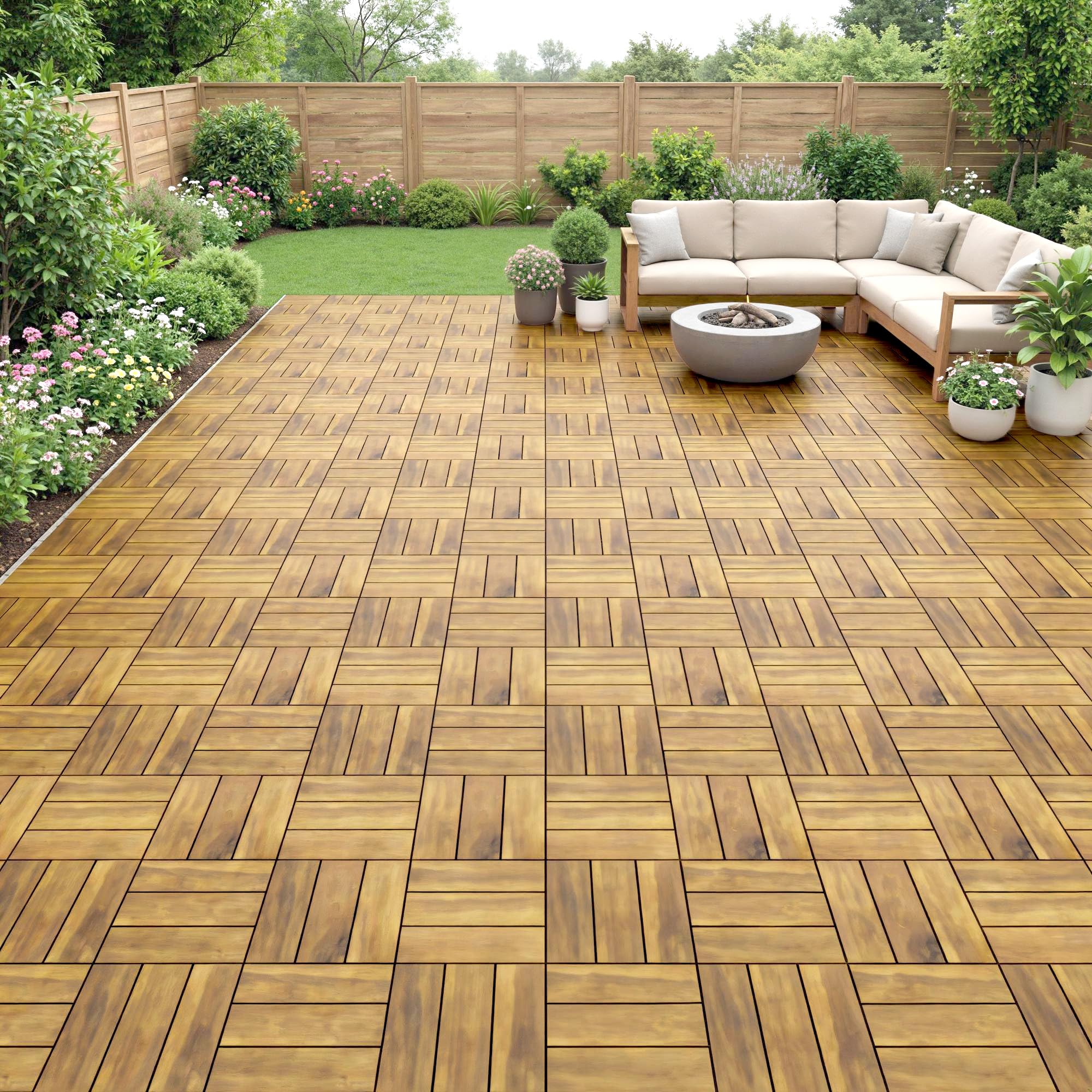 Outsunny Set de 10 Piezas Baldosas de Exterior de Madera de Acacia, 31x31 cm, 0,91 m², Suelo de Terraza Exterior, Antideslizantes y Resistentes al Clima, Fácil Instalación, para Terraza, Natural — view 6