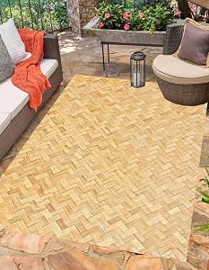 Amazon.com: 6x9 Beige Faux Herringbone Woven Texture Waterproof Outdoor ...