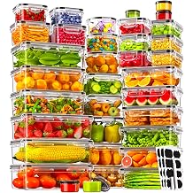 KEMETHY 70 PCS Food Storage Containers with Lids35 Containers & 35 Lids, BPA-Free Plastic Food Containers for Kitchen Storage, Leak Proof, Reusable Meal Prep Containers with Labels & Pen